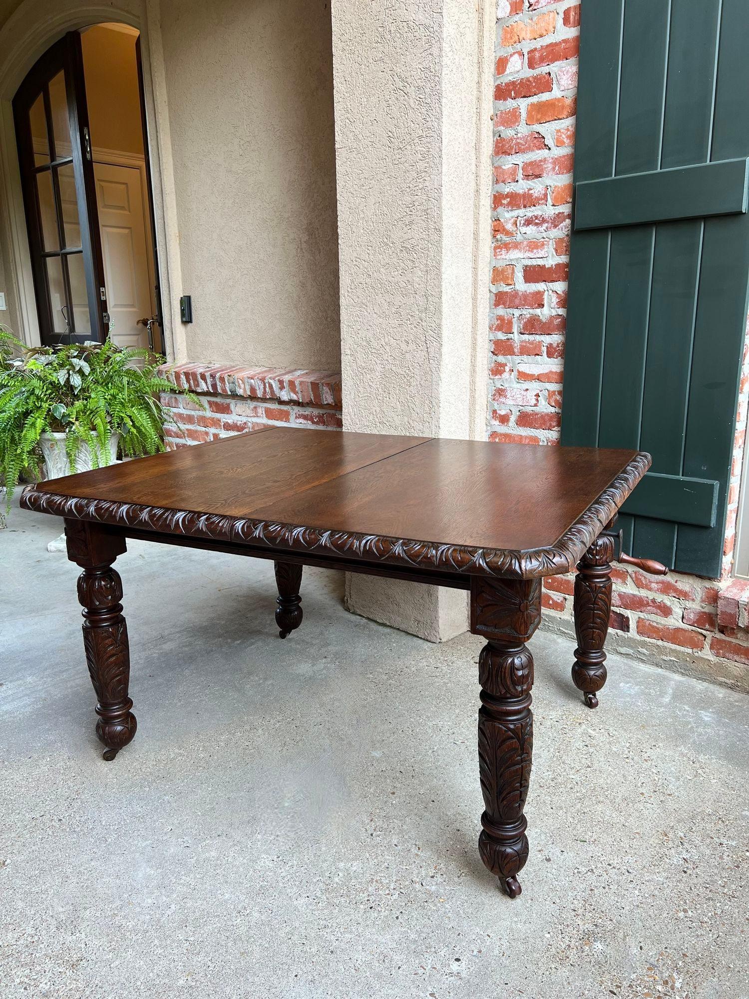 Antique English Crank Dining Table Carved Oak Expandable Leaf Edwardian c1890 5