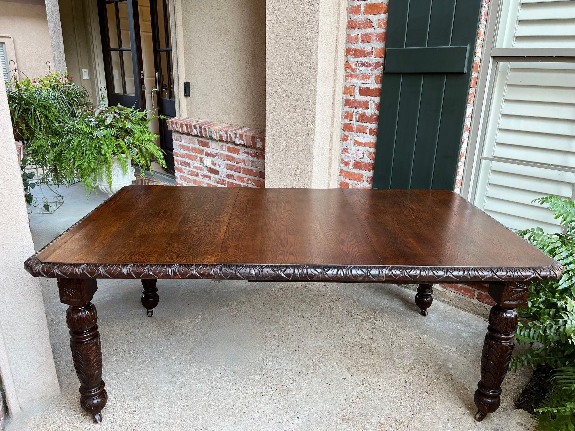 Antique English Crank Dining Table Carved Oak Expandable Leaf Edwardian c1890 6