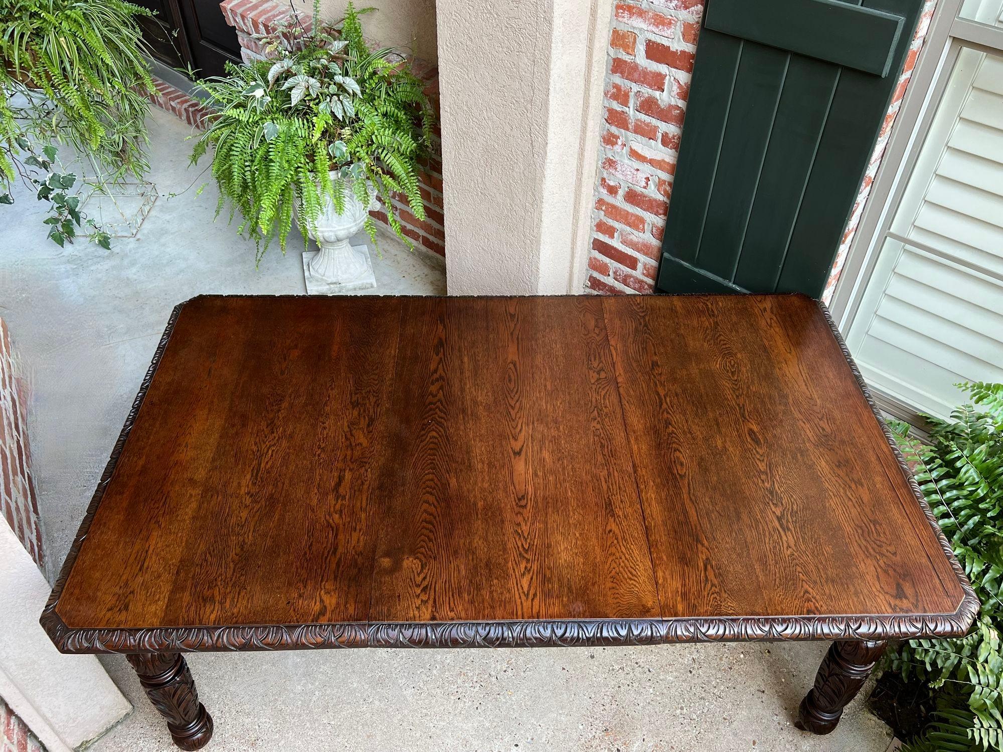 Antique English Crank Dining Table Carved Oak Expandable Leaf Edwardian c1890 In Good Condition In Shreveport, LA