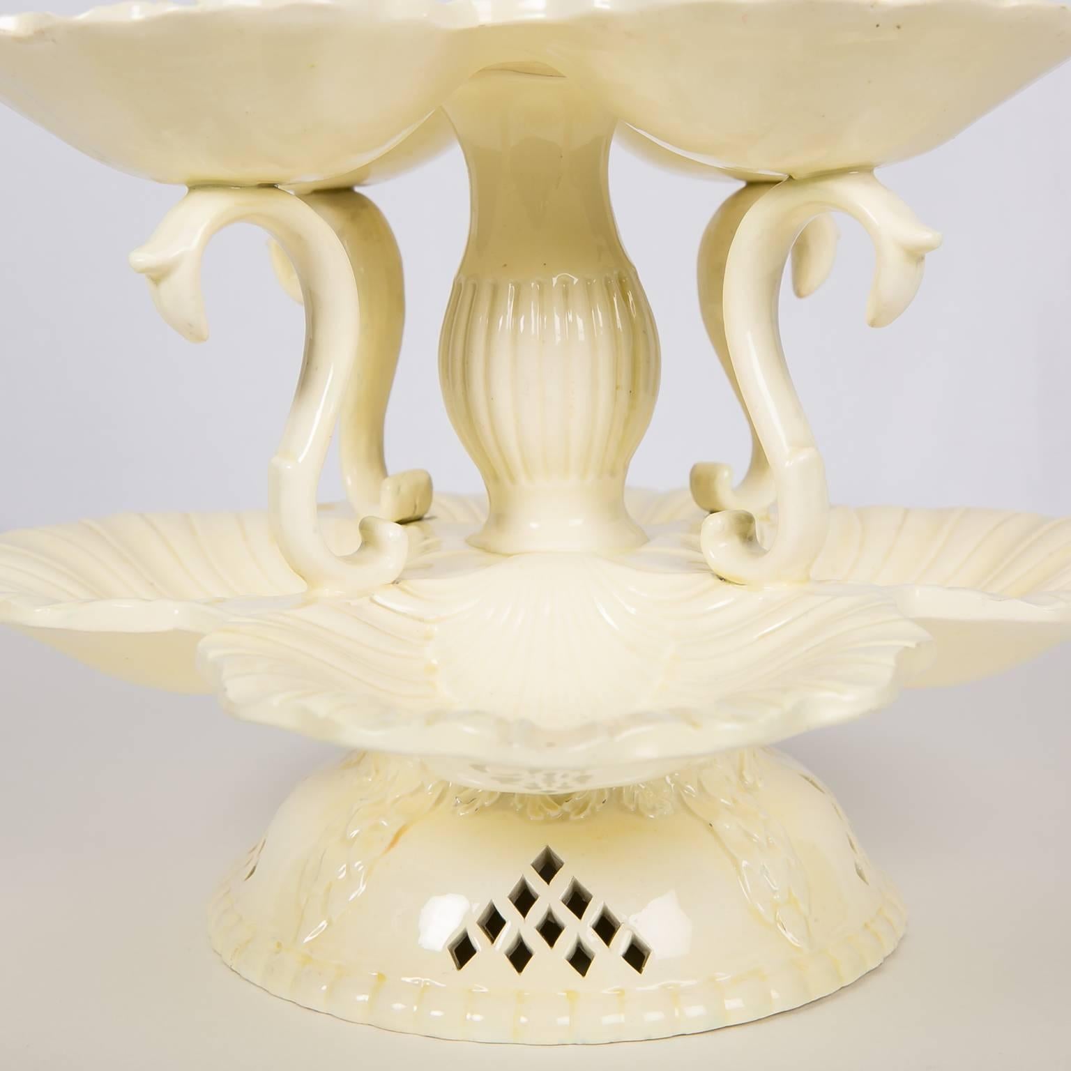 Molded Antique English Creamware 18th Century Sweetmeat Platt Menage circa 1780-1790 For Sale