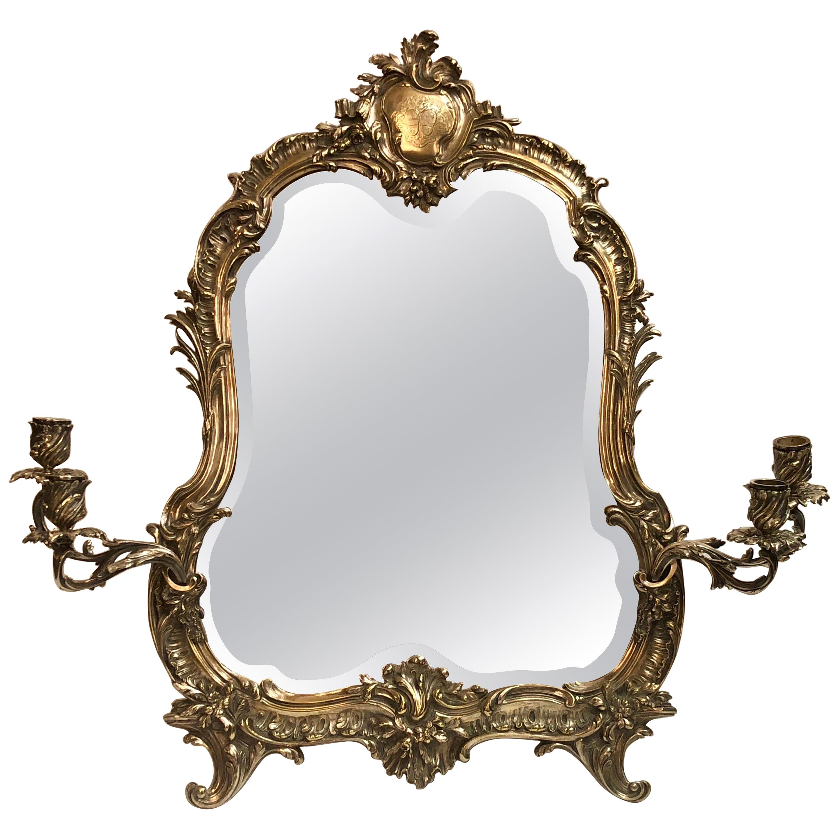 Antique English "Crested" Sheffield Silver Dressing Mirror, circa 1870