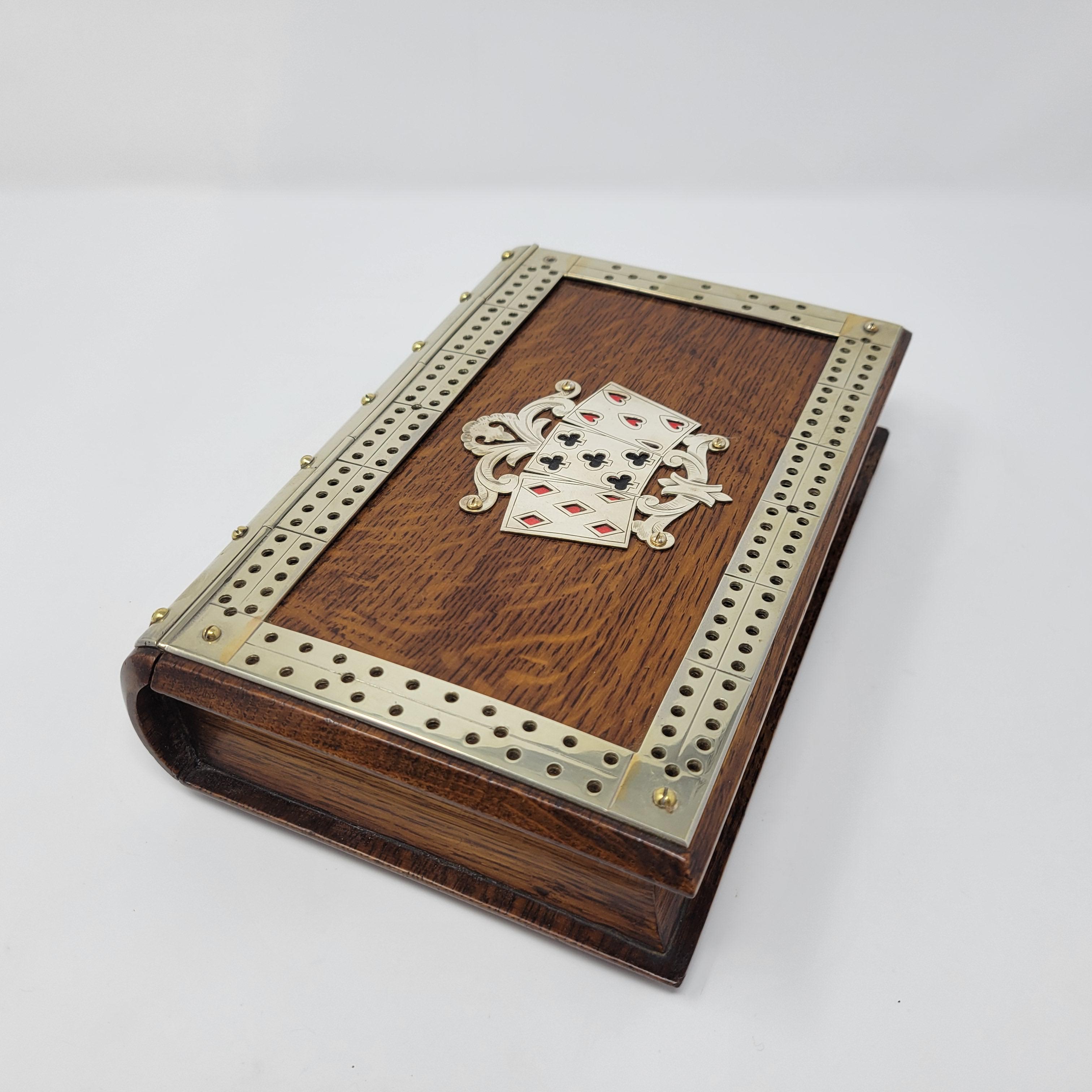 Oak Antique English Cribbage Card Box