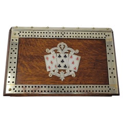 Boîte à cartes de cribbage anglaise ancienne