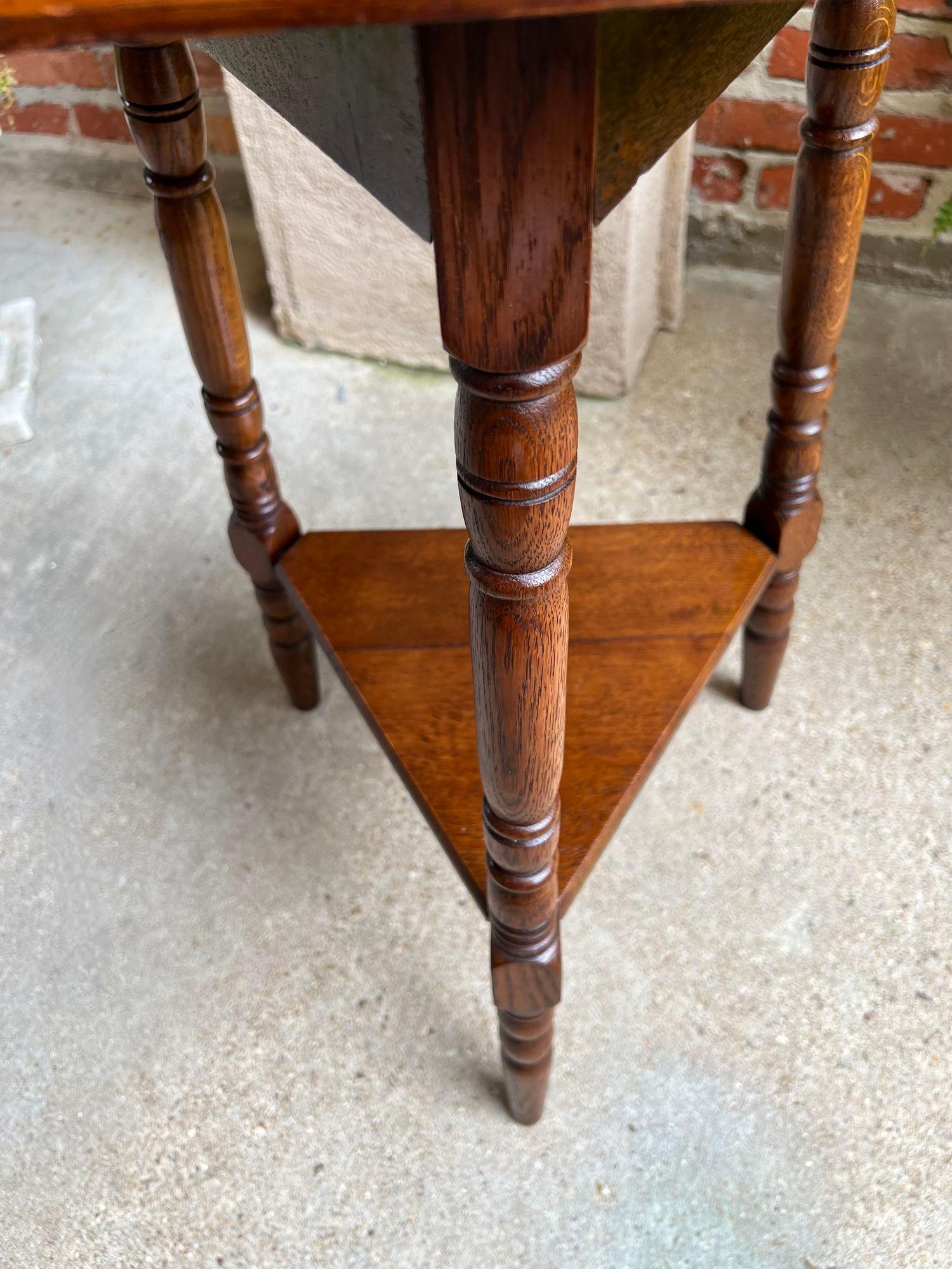 Antique English Cricket Table Hexagon Carved Oak End Side Table Arts and Crafts For Sale 5