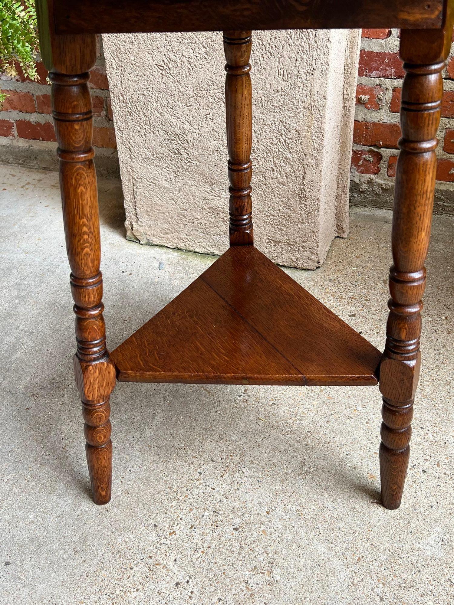 Antique English Cricket Table Hexagon Carved Oak End Side Table Arts and Crafts 13