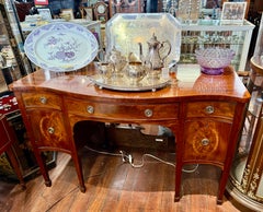 Antique English Crotch Mahogany Hepplewhite Style Serpentine Sideboard