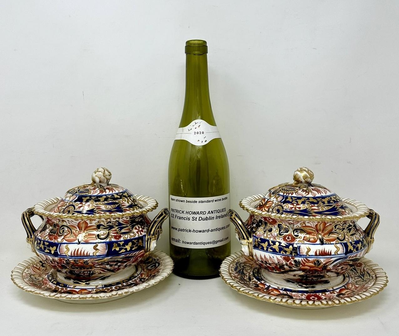 Antique English Crown Derby Pair Sauce Soup Tureens Urns Vases Centerpieces 19C  For Sale 7