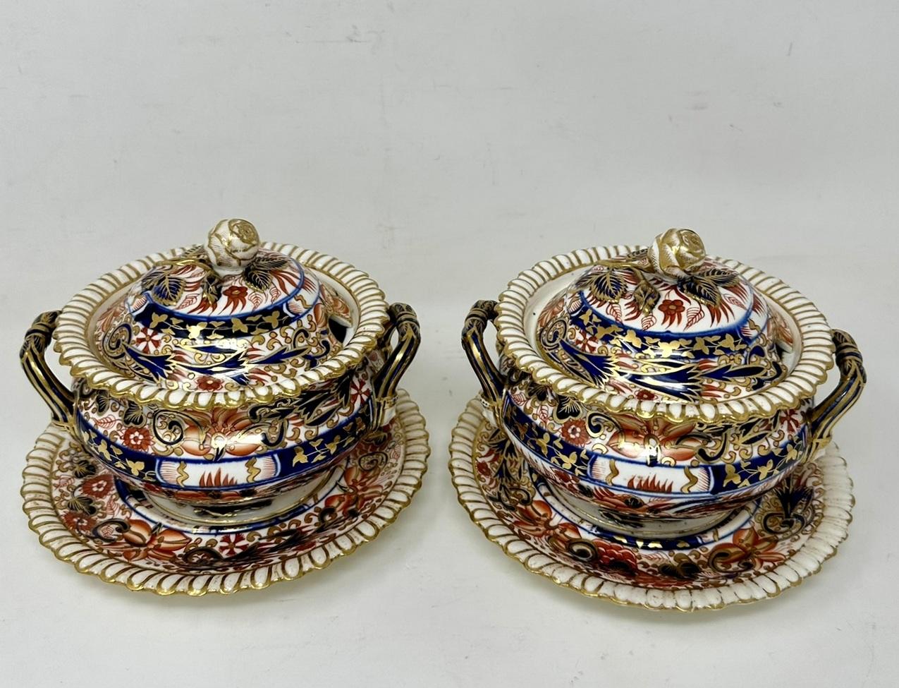 Antique English Crown Derby Pair Sauce Soup Tureens Urns Vases Centerpieces 19C  In Good Condition For Sale In Dublin, Ireland