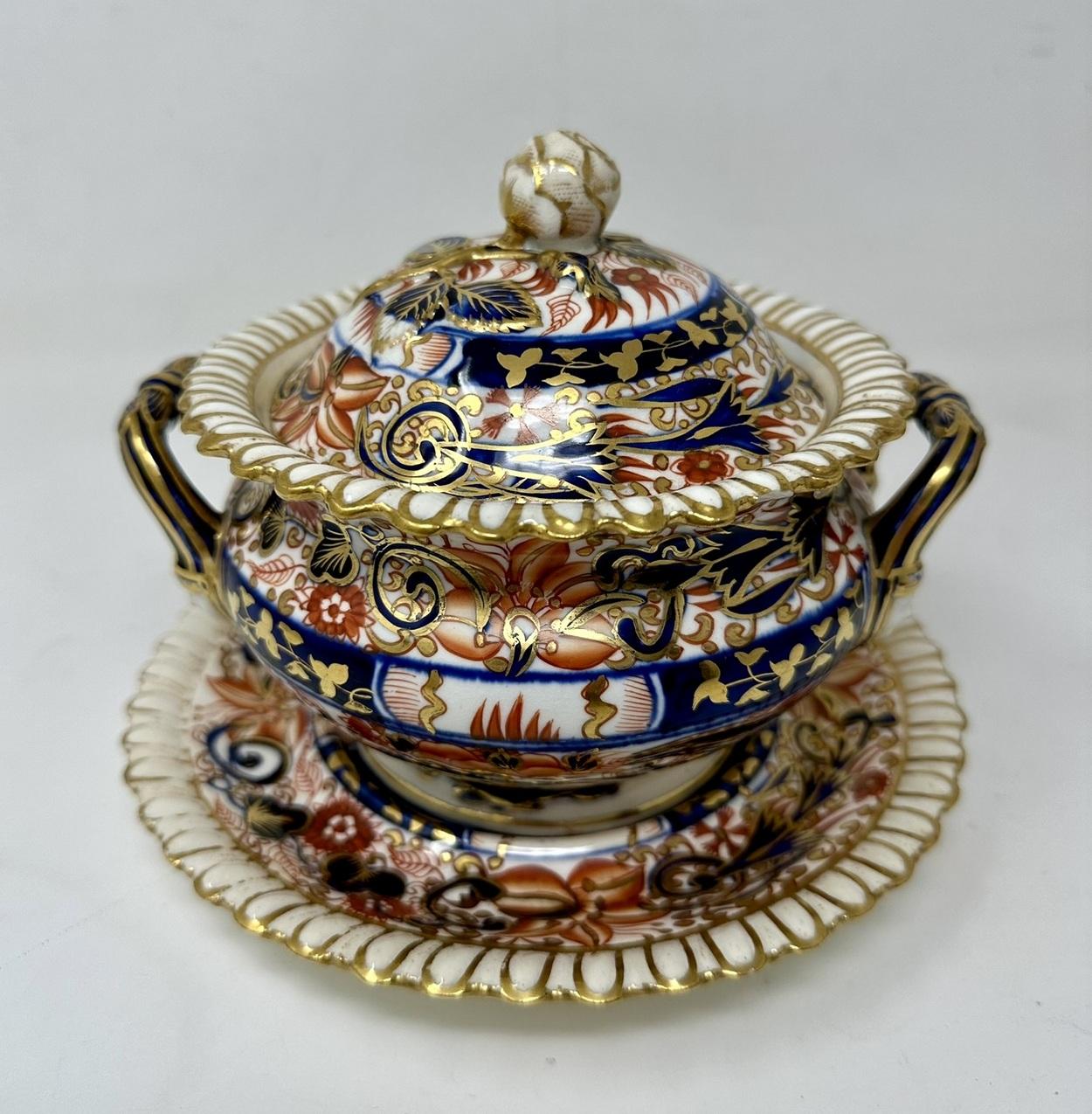 19th Century Antique English Crown Derby Pair Sauce Soup Tureens Urns Vases Centerpieces 19C  For Sale