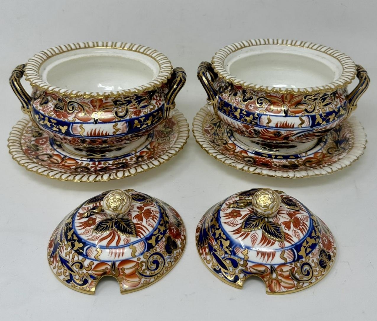 Antique English Crown Derby Pair Sauce Soup Tureens Urns Vases Centerpieces 19C  For Sale 2