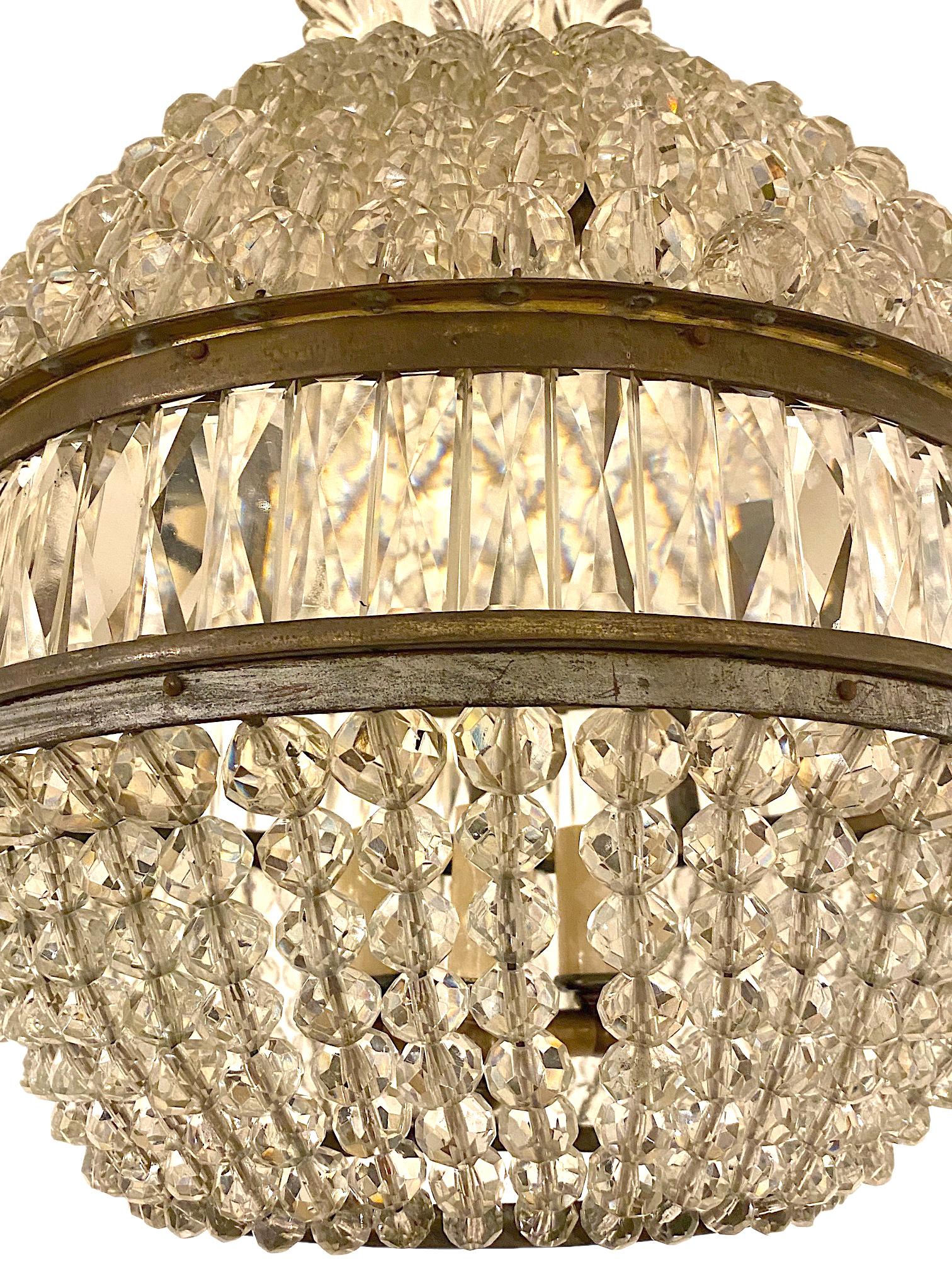Patinated Antique English Crystal Lantern