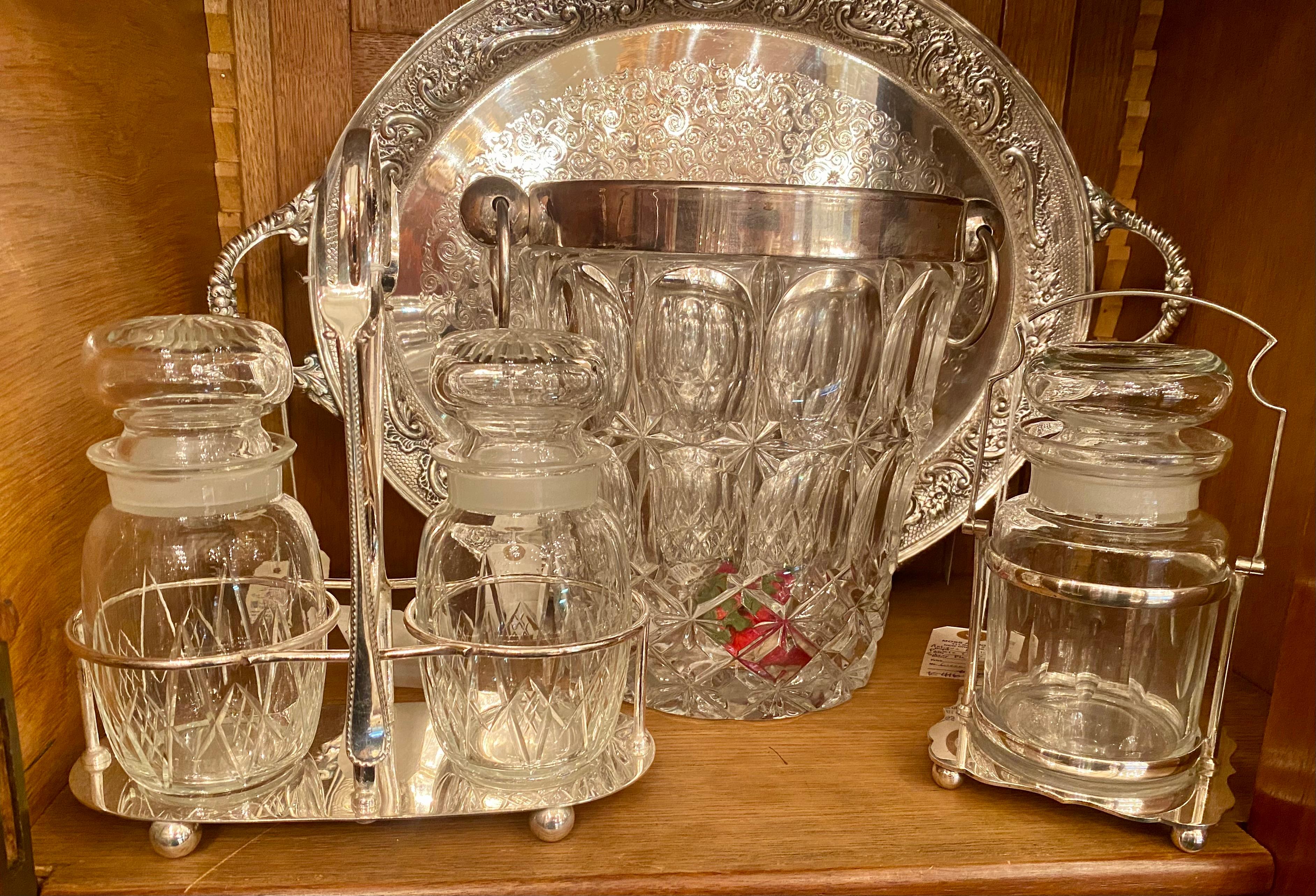 Antique English Crystal & Silver-Plate Double Jar Pickle Castor & Forks Ca 1900 7
