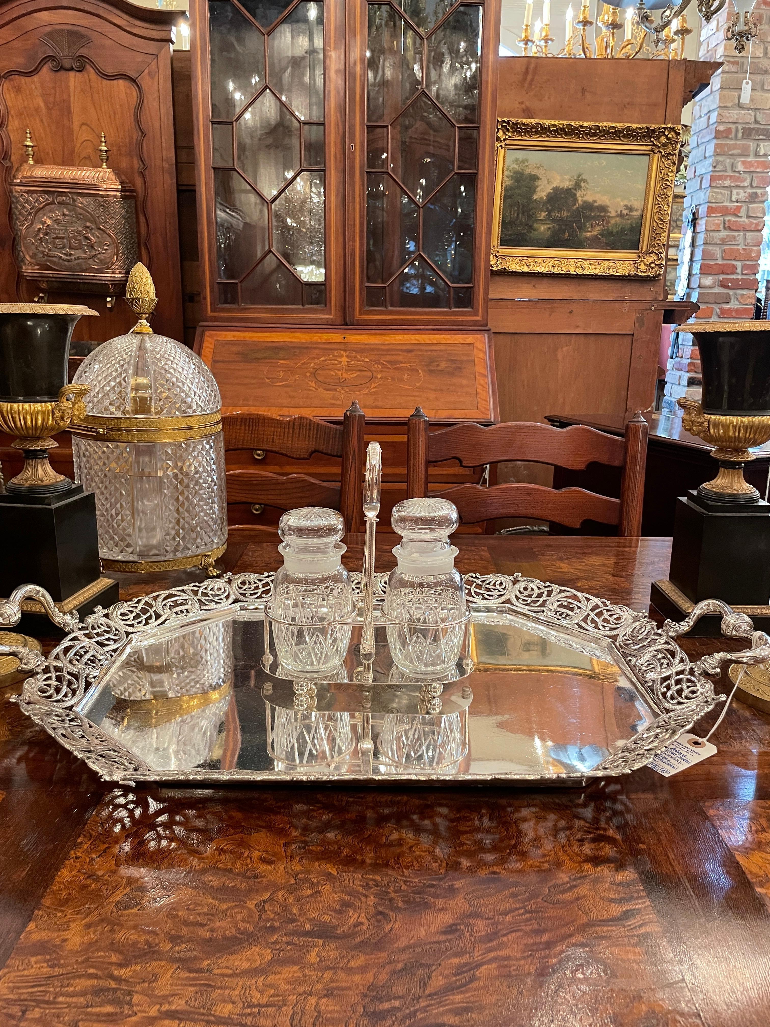 Antique English Crystal & Silver-Plate Double Jar Pickle Castor & Forks Ca 1900 8