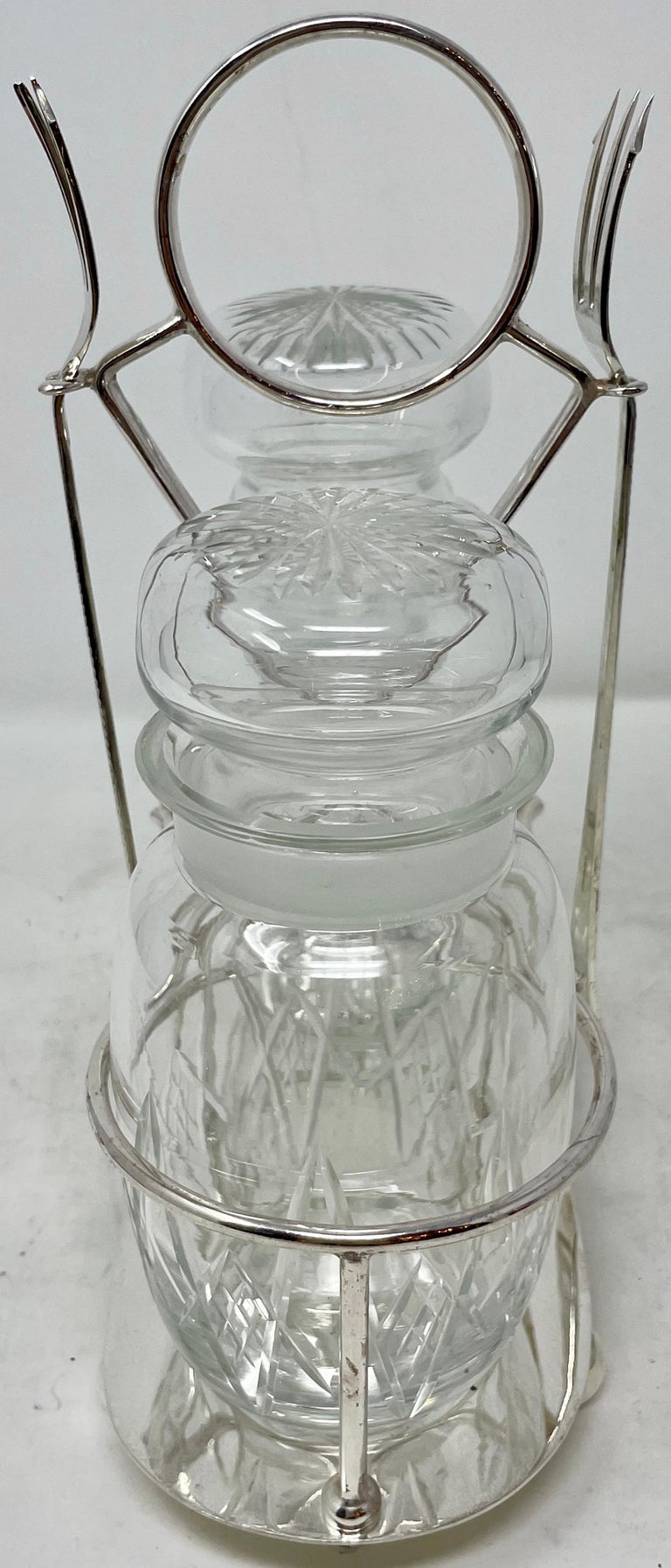 Antique English Crystal and SilverPlate Double Jar Pickle Castor and