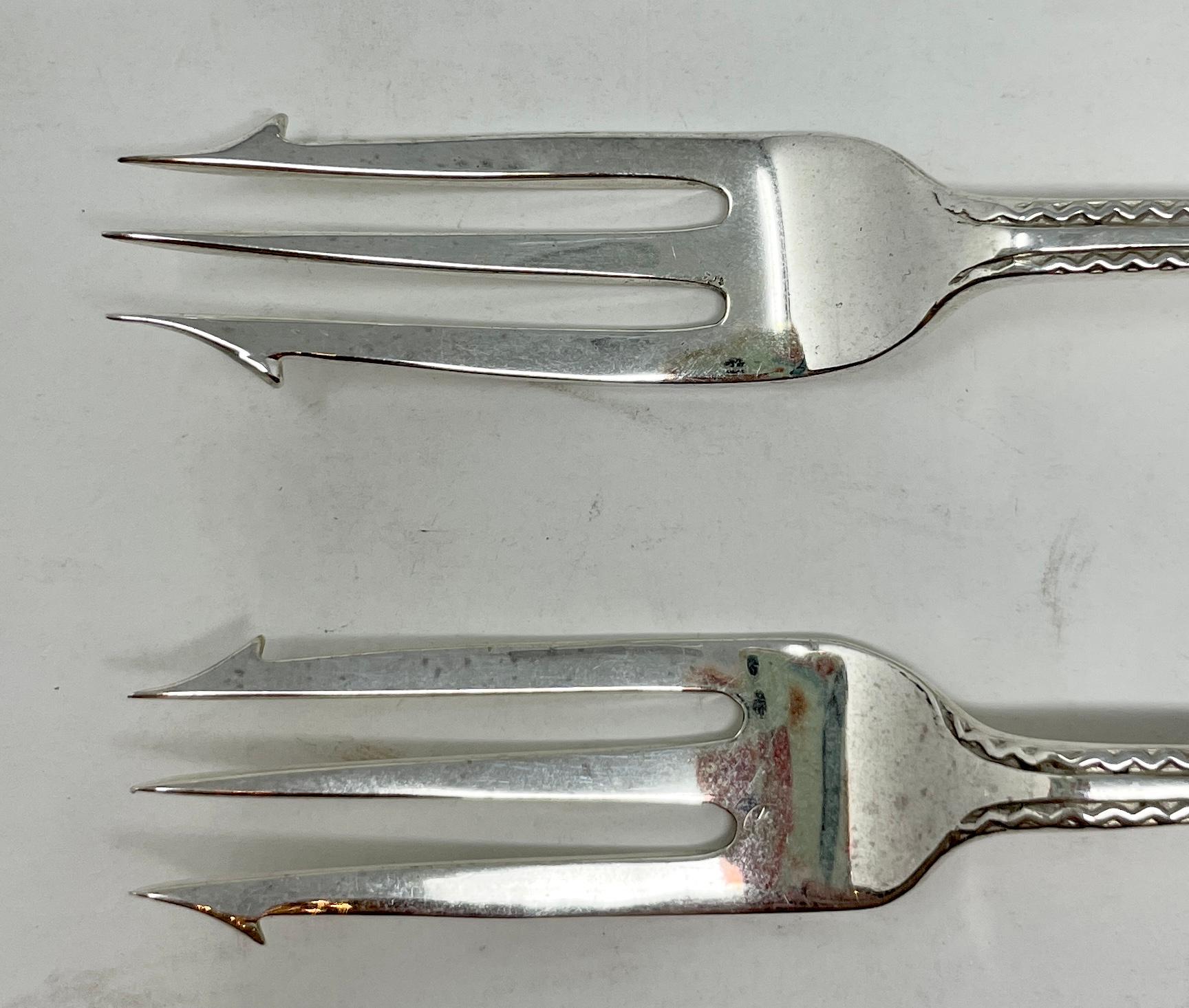 Silver Plate Antique English Crystal & Silver-Plate Double Jar Pickle Castor & Forks Ca 1900