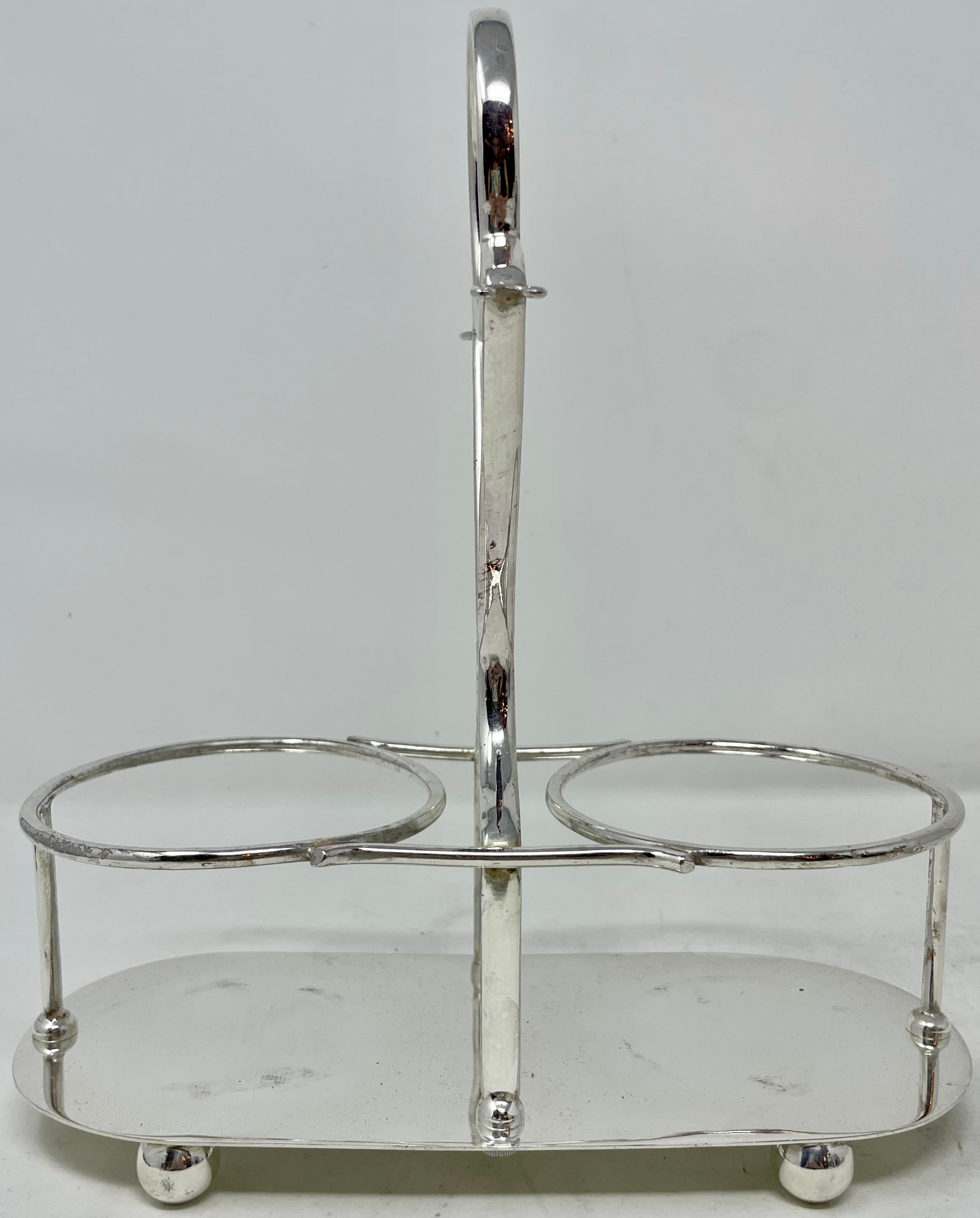 Antique English Crystal & Silver-Plate Double Jar Pickle Castor & Forks Ca 1900 3