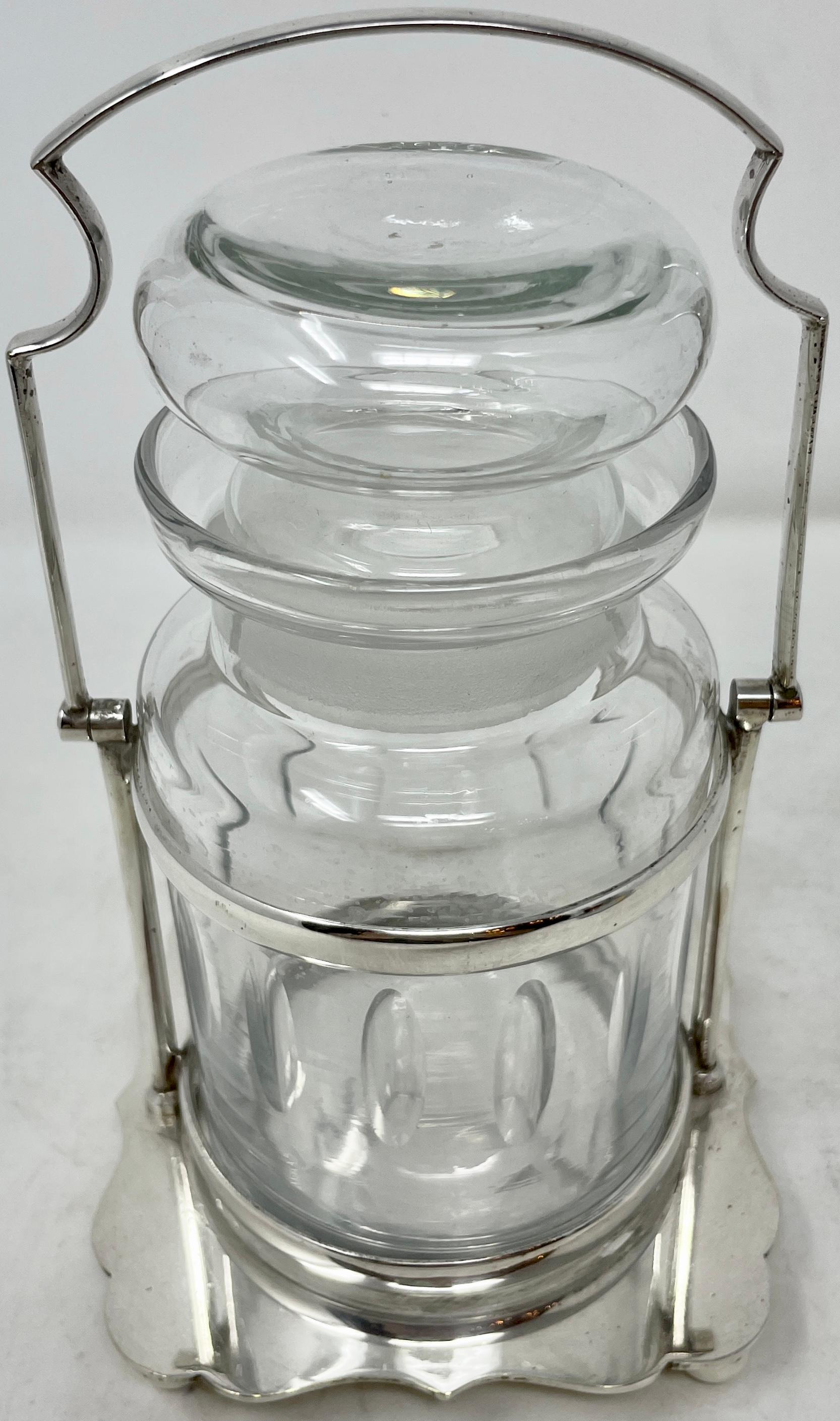 Antique English Crystal and silver plate Pickle Castor (Jar and Stand), Circa 1900-1910.