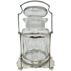 Antique English Crystal & Silver-Plate Pickle Castor 'Jar & Stand', Circa 1900's