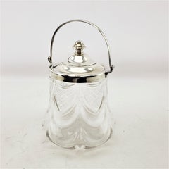 Antique English Crystal & Sterling Silver Biscuit Barrel or Covered Jar