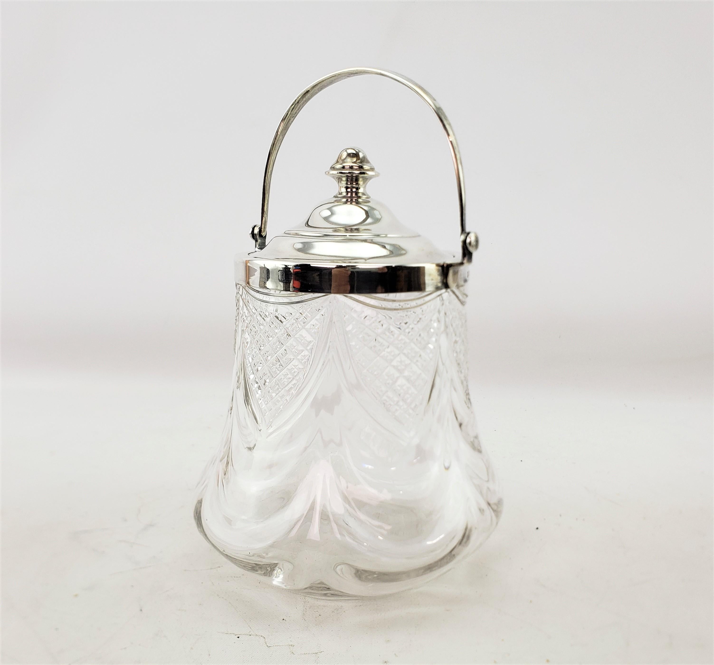Machine-Made Antique English Crystal & Sterling Silver Biscuit Barrel or Covered Jar For Sale