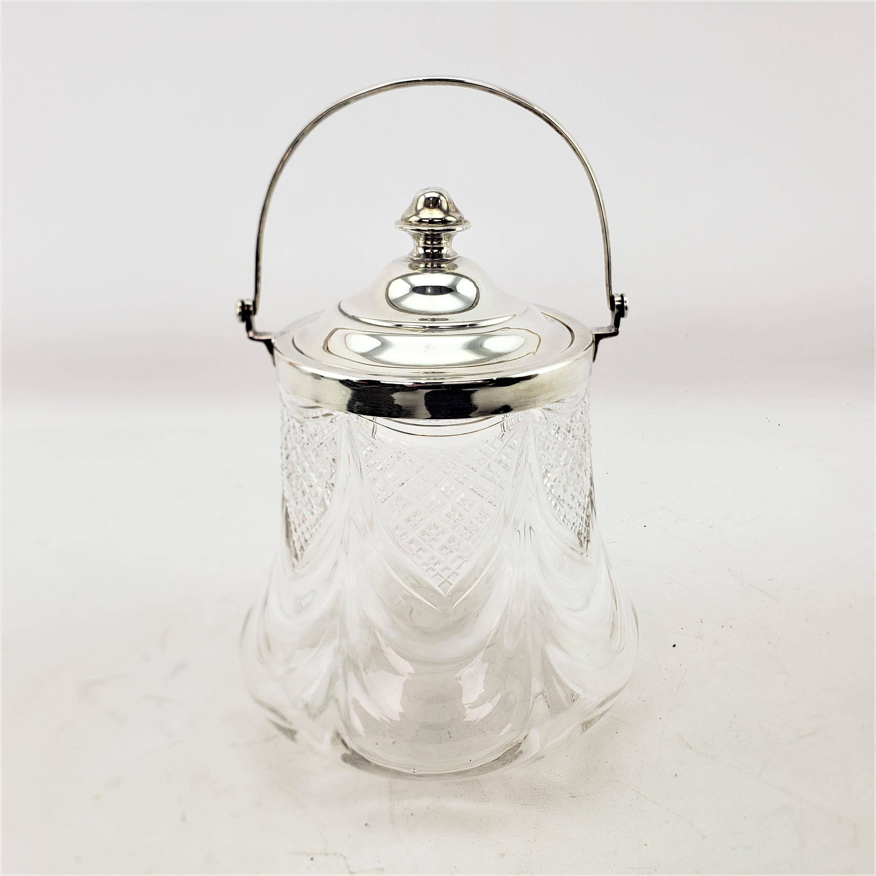 Antique English Crystal & Sterling Silver Biscuit Barrel or Covered Jar In Good Condition For Sale In Hamilton, Ontario