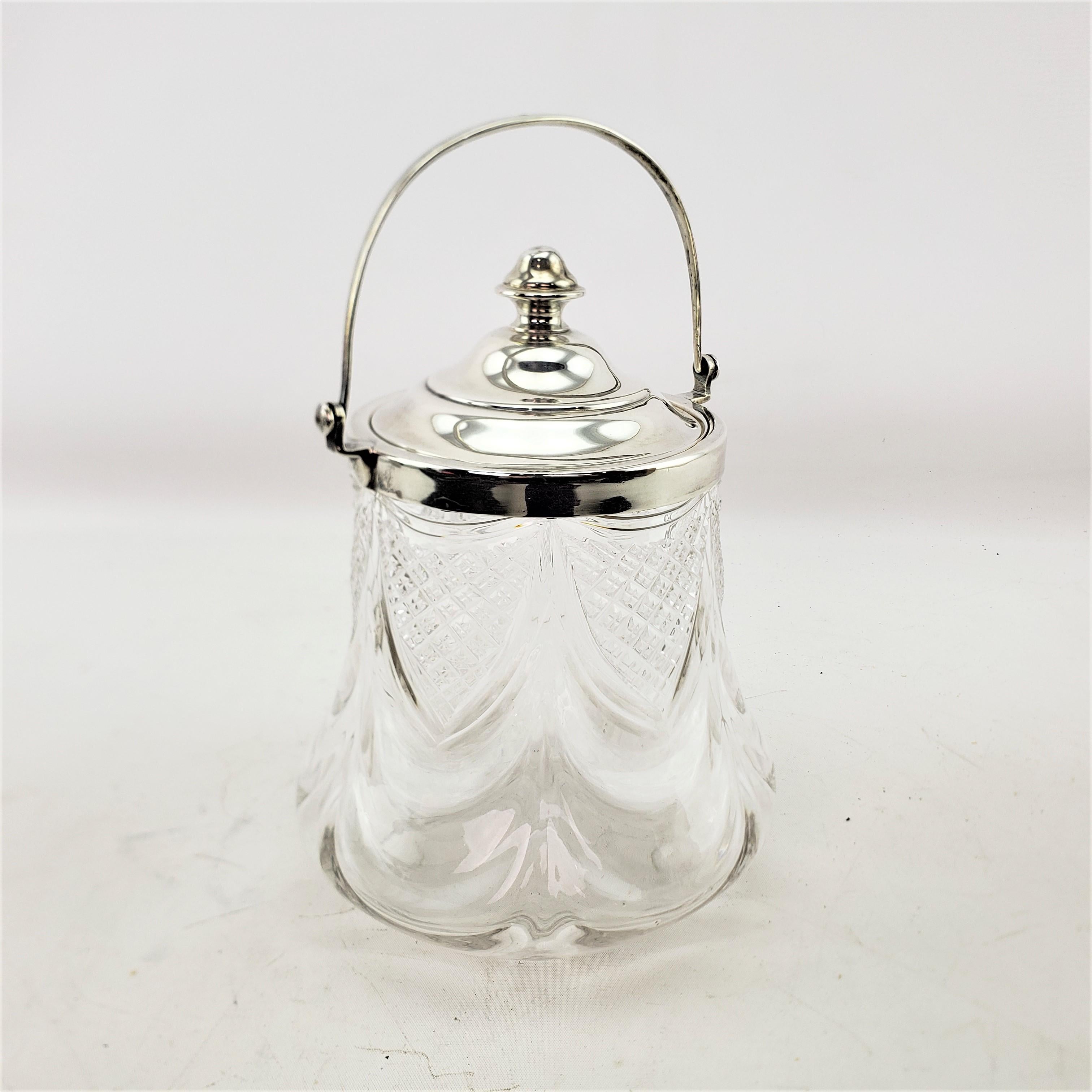 20th Century Antique English Crystal & Sterling Silver Biscuit Barrel or Covered Jar For Sale
