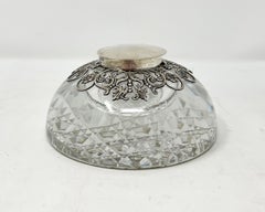 Antique English Crystal & Sterling Silver Inkwell Signed "Samuel Jacob" Ca 1895