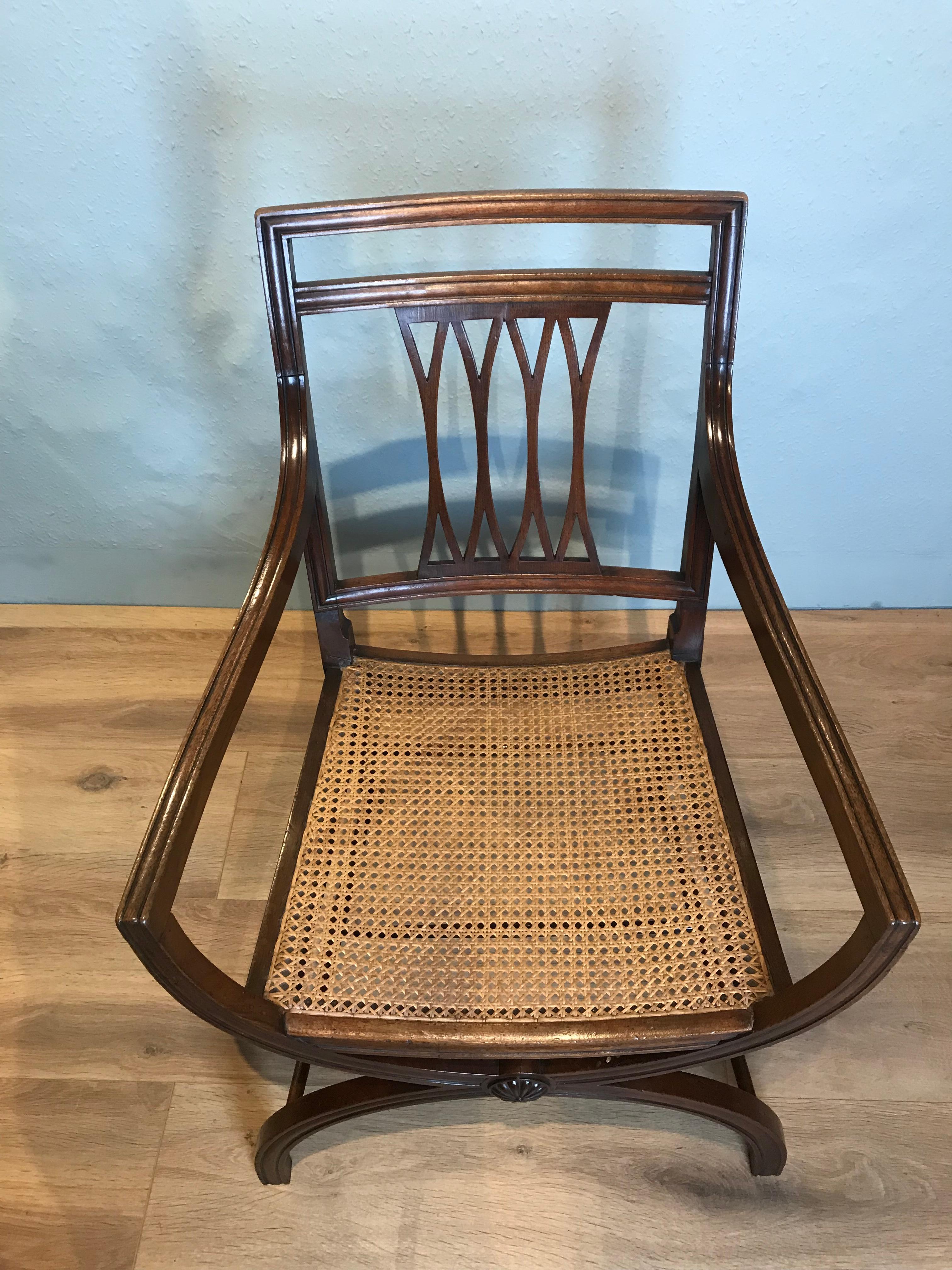 Curule Style Mahogany Armchair, circa 1890 In Good Condition For Sale In Sherborne, GB