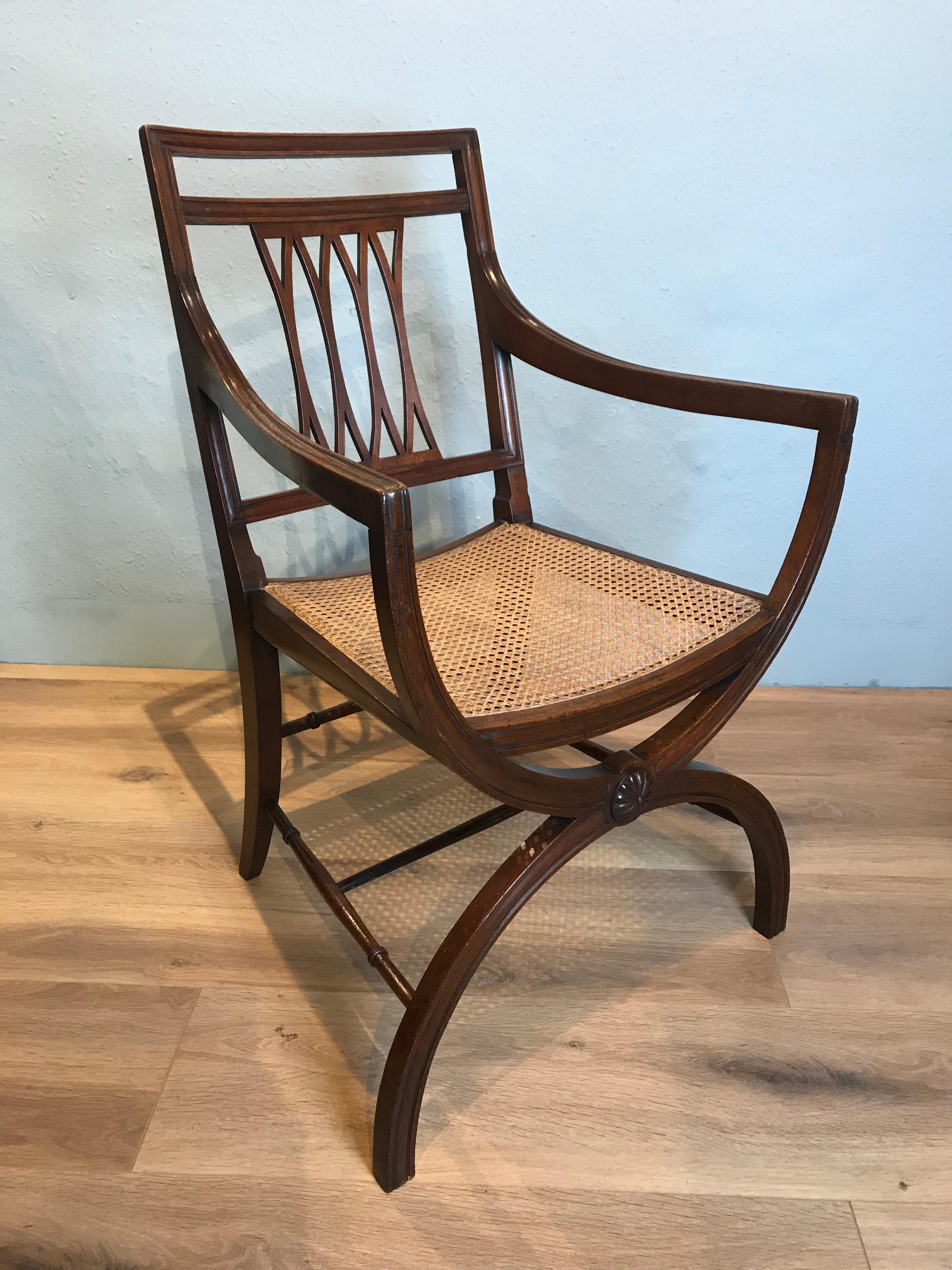 Curule Style Mahogany Armchair, circa 1890 For Sale