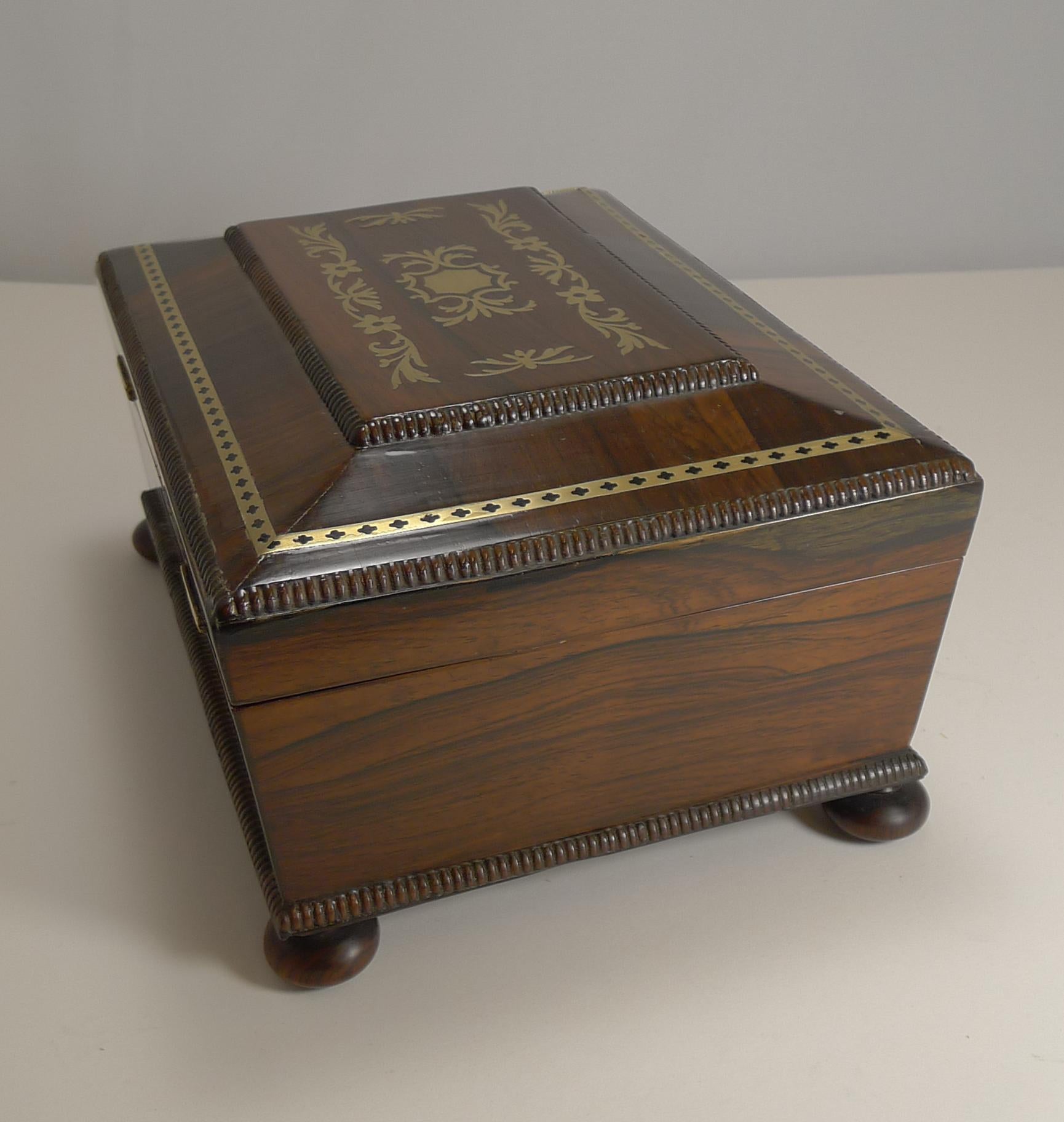 Antique English Cut Brass Inlaid Jewelry / Desk Box, circa 1820 1