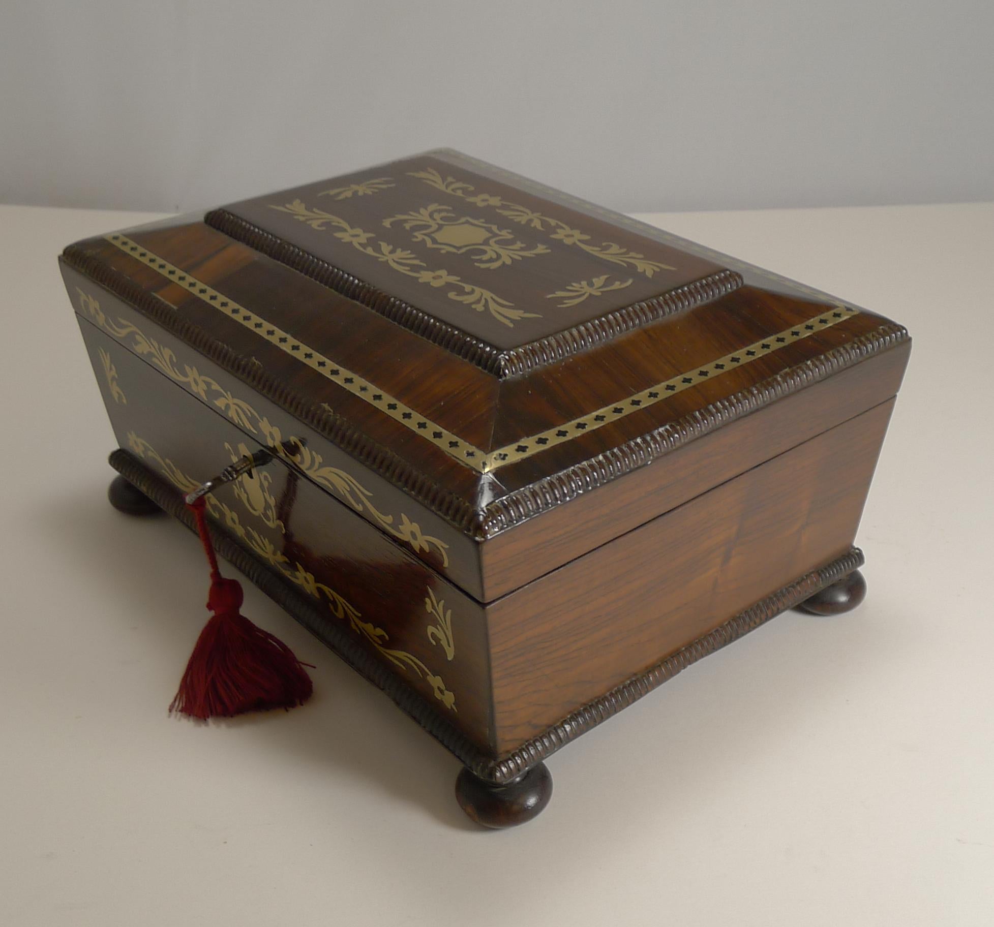 Antique English Cut Brass Inlaid Jewelry / Desk Box, circa 1820 2