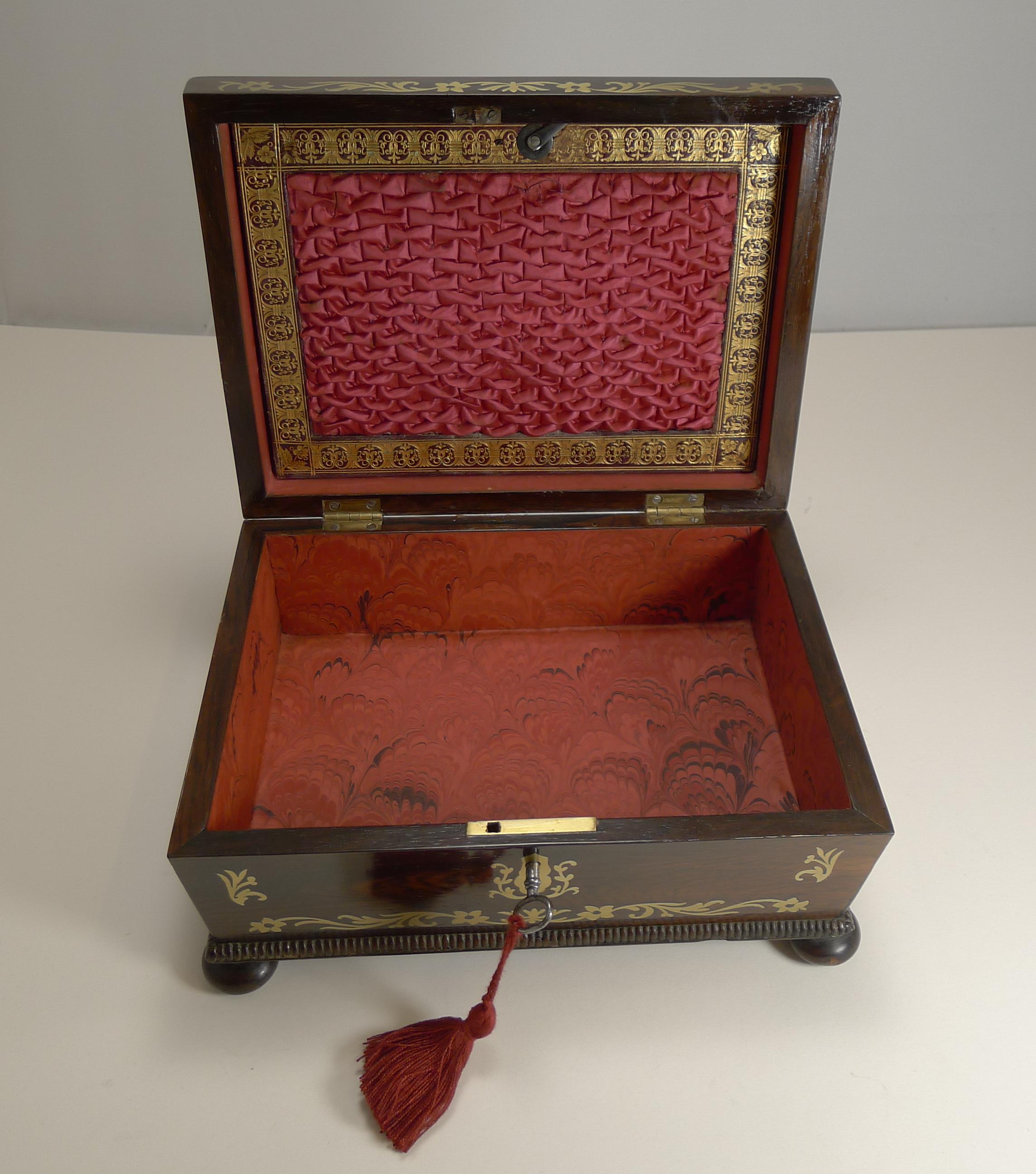 Antique English Cut Brass Inlaid Jewelry / Desk Box, circa 1820 3
