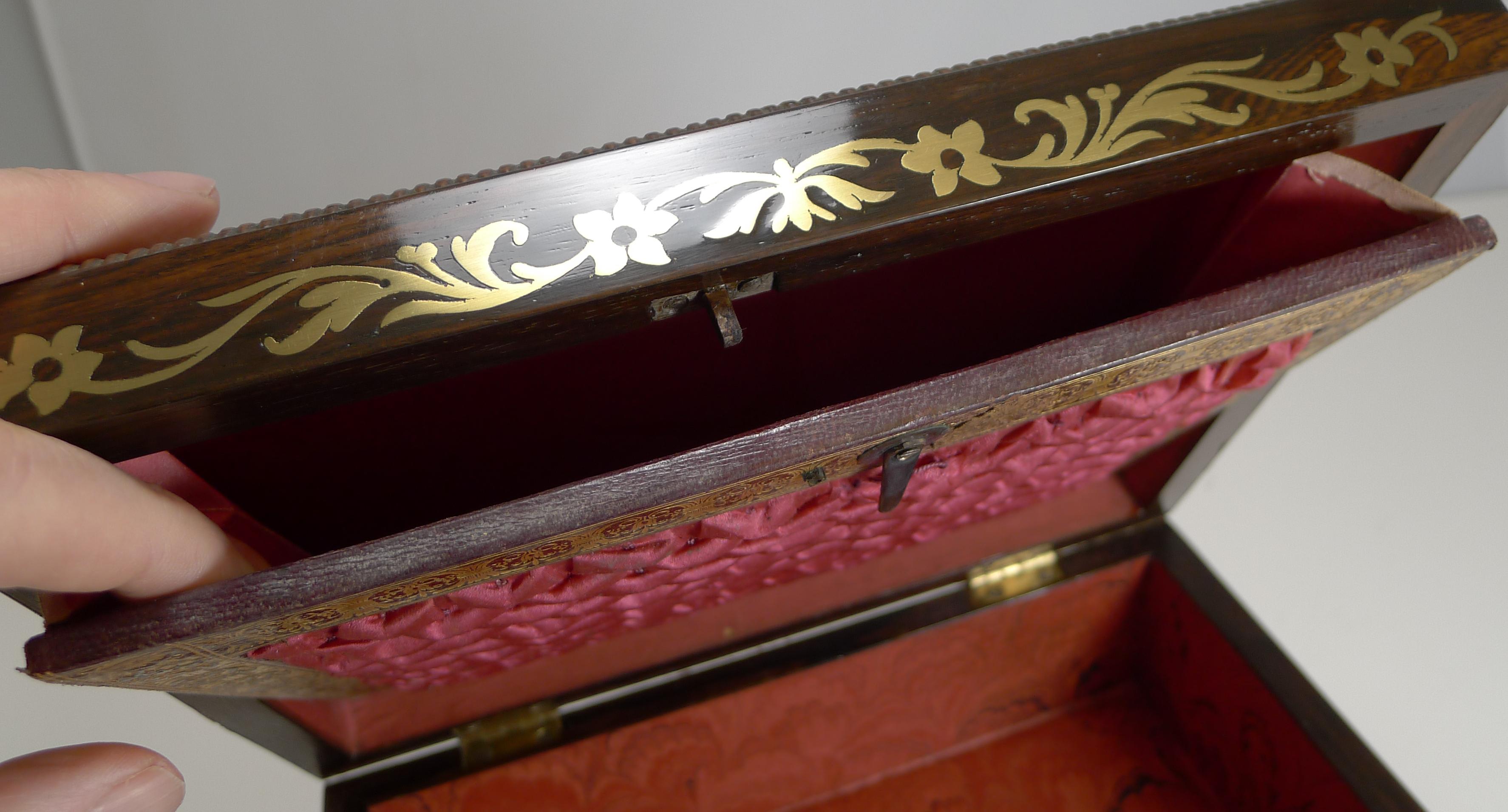 Antique English Cut Brass Inlaid Jewelry / Desk Box, circa 1820 4