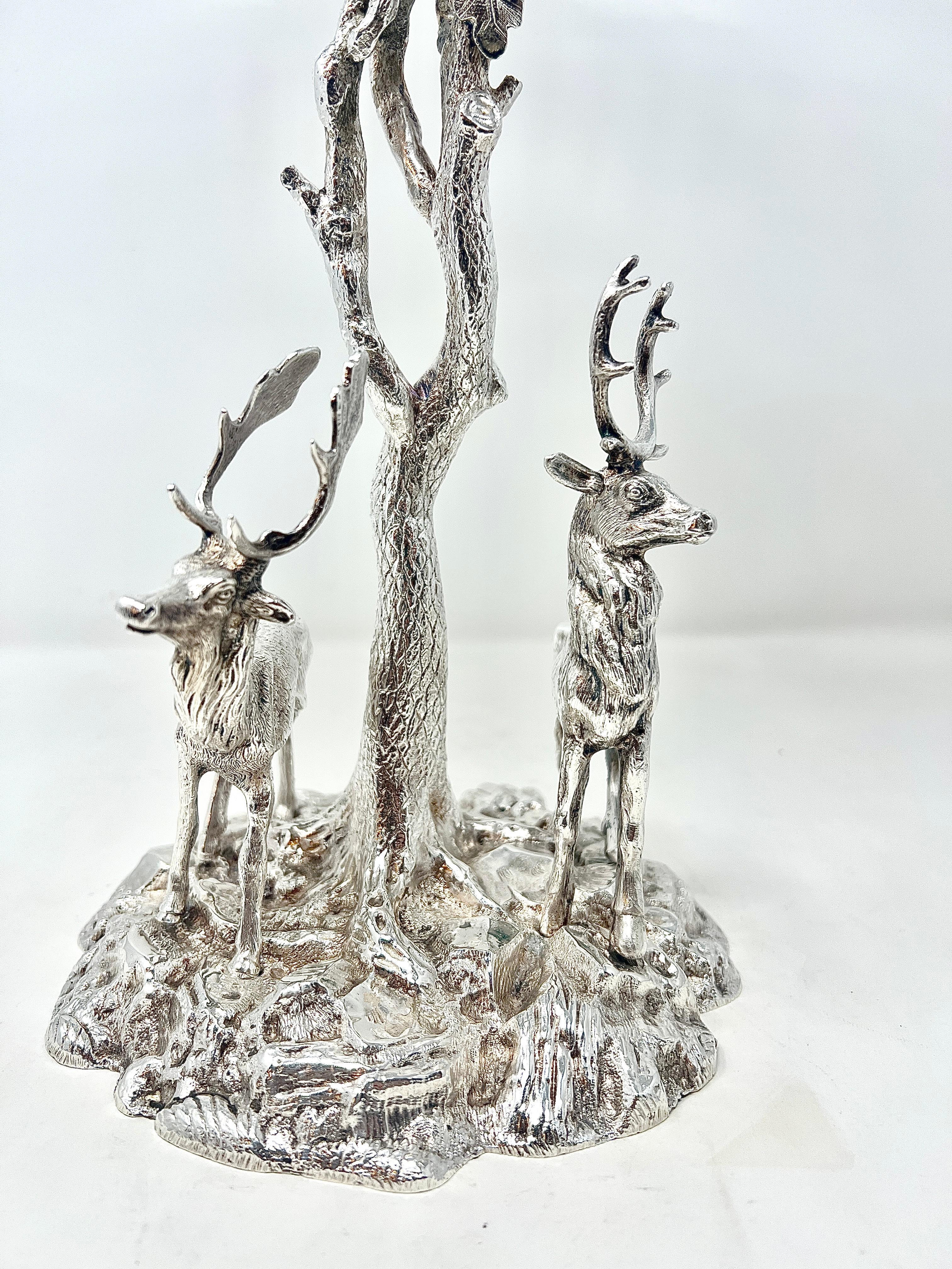 Stunning Antique English Cut Crystal and Sheffield Silver Epergne with Deer, Circa 1900's.