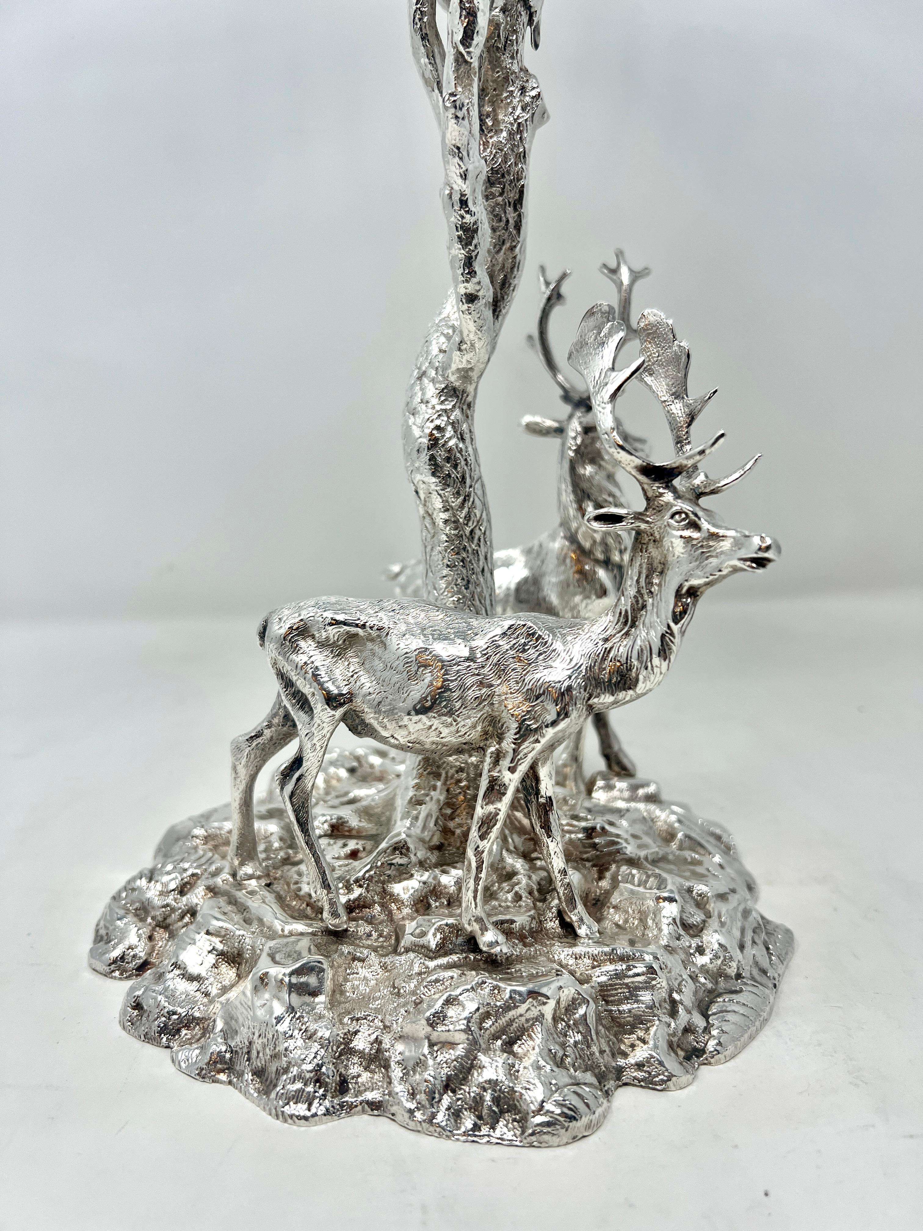 Antique English Cut Crystal and Sheffield Silver Epergne with Deer, Circa 1900's In Good Condition For Sale In New Orleans, LA
