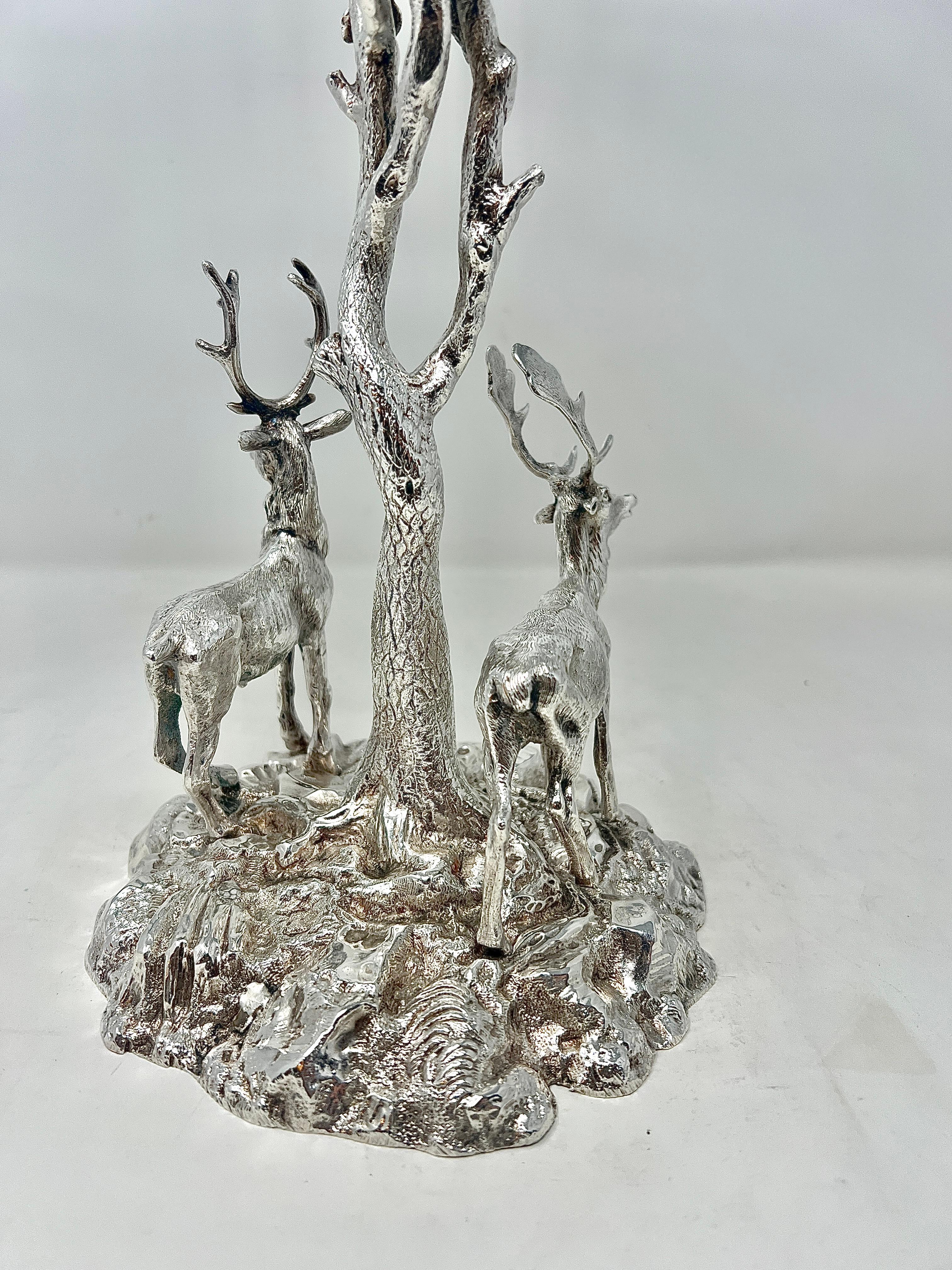 20th Century Antique English Cut Crystal and Sheffield Silver Epergne with Deer, Circa 1900's For Sale