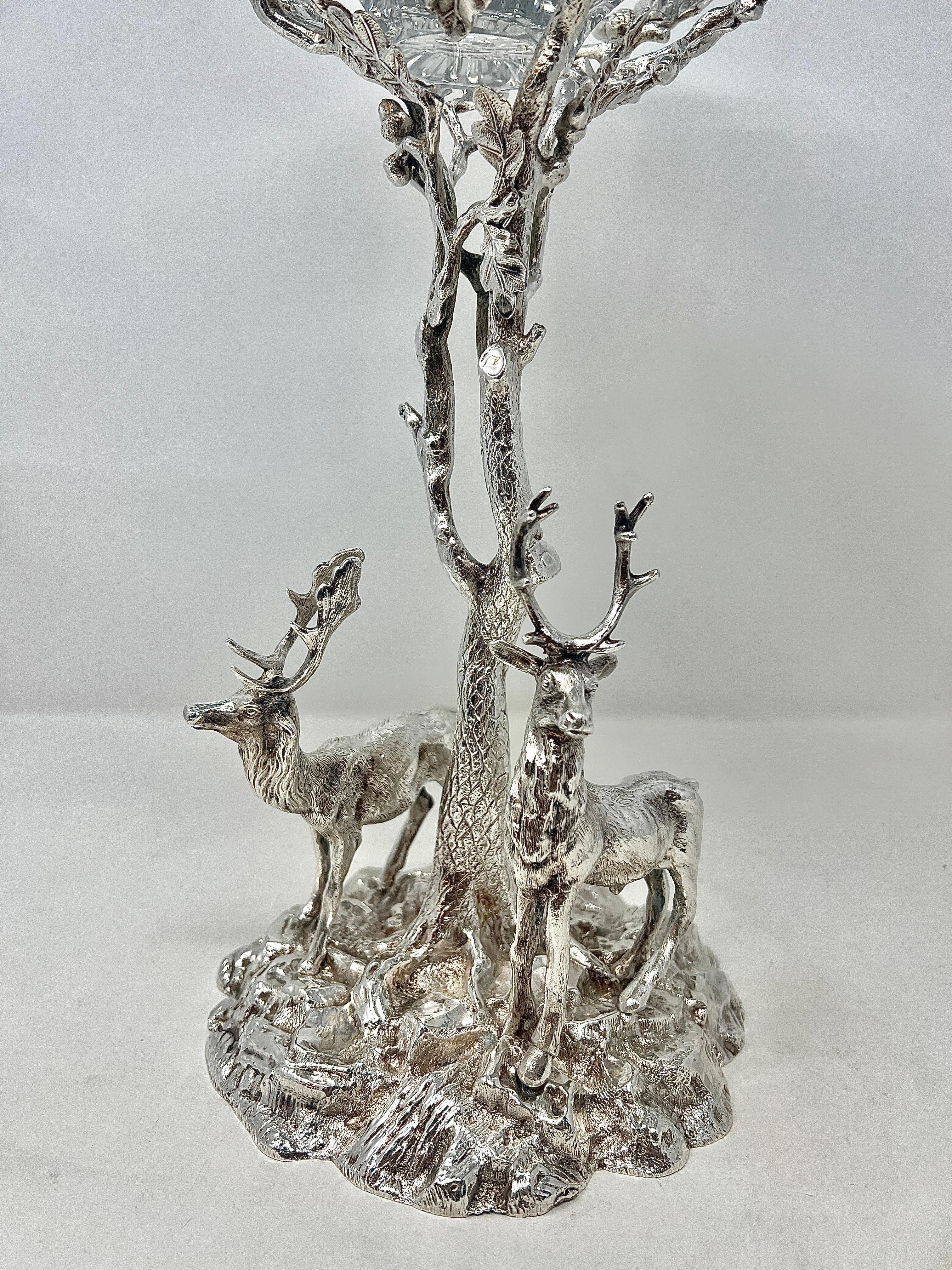 Antique English Cut Crystal and Sheffield Silver Epergne with Deer, Circa 1900's For Sale 3