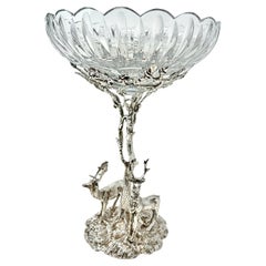Antique English Cut Crystal and Sheffield Silver Epergne with Deer, Circa 1900's