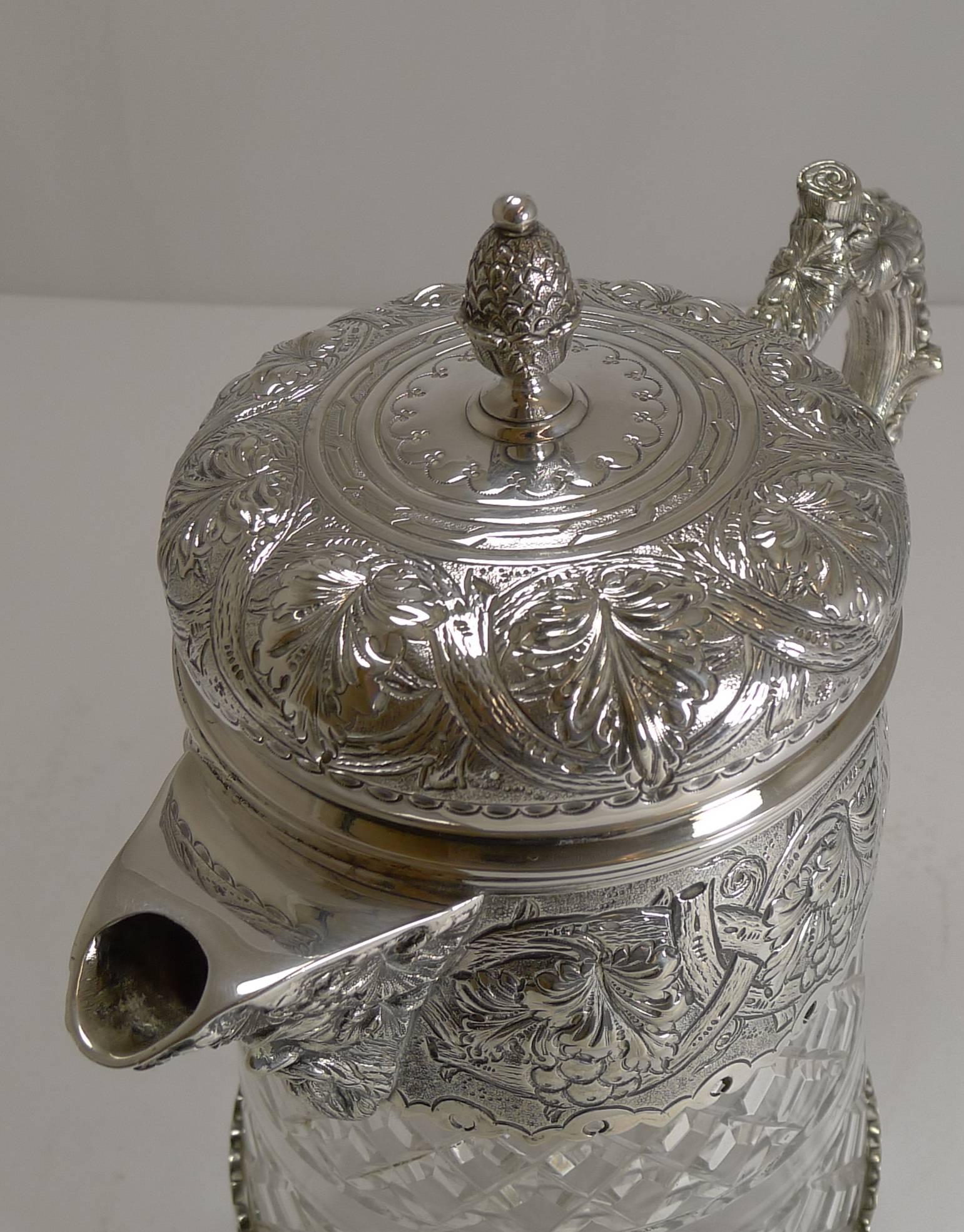 Antique English Cut Crystal and Silver Plate Wine Jug In Good Condition For Sale In Bath, GB