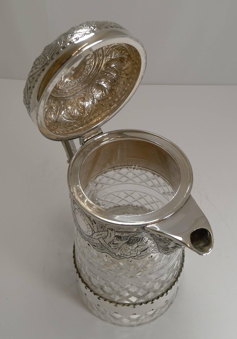 Antique English Cut Crystal and Silver Plate Wine Jug For Sale at 1stdibs