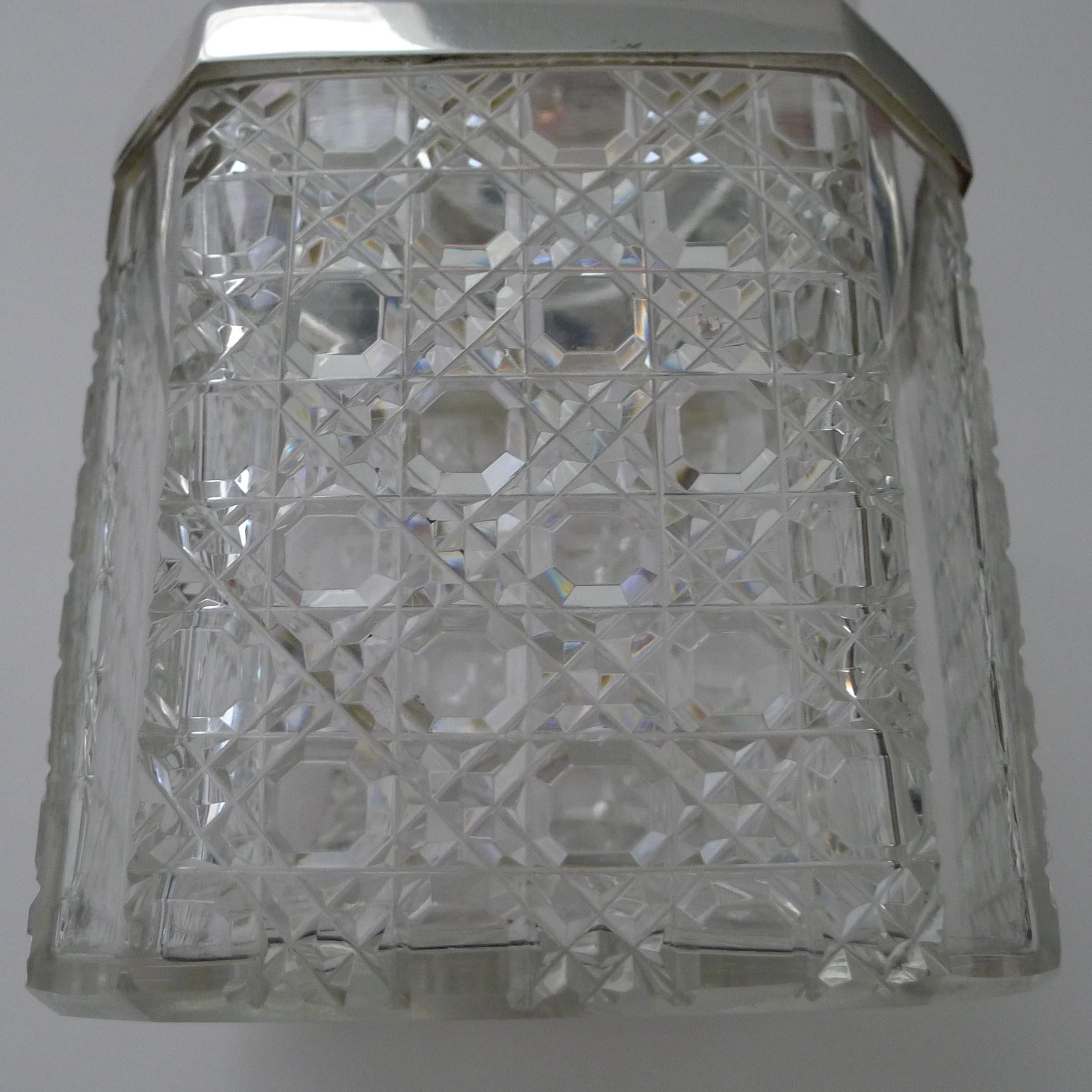 Late 19th Century Antique English Cut Crystal and Silver Plated Biscuit Box c.1890 For Sale
