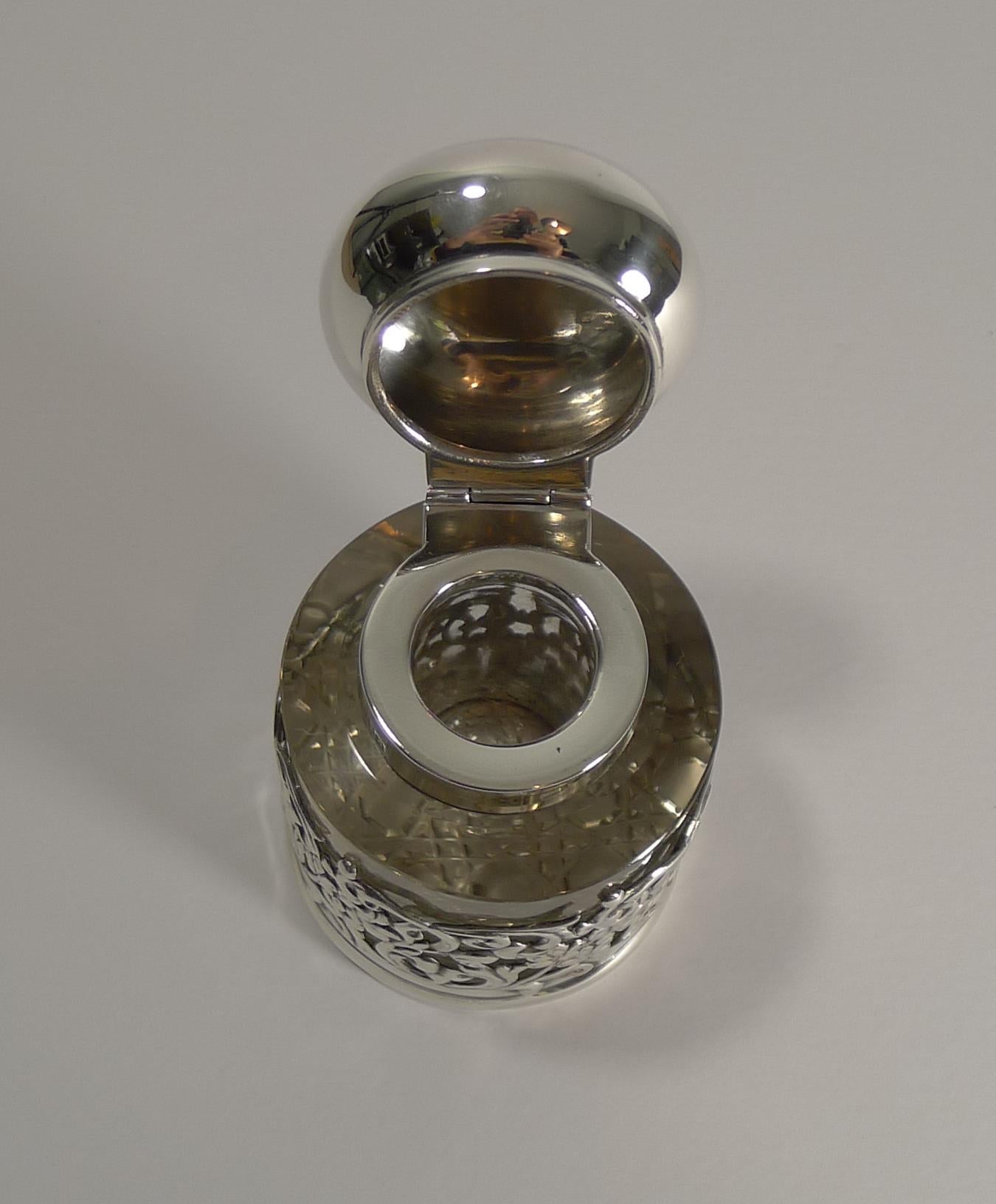 Antique English Cut Crystal and Sterling Silver Inkwell, 1899 5