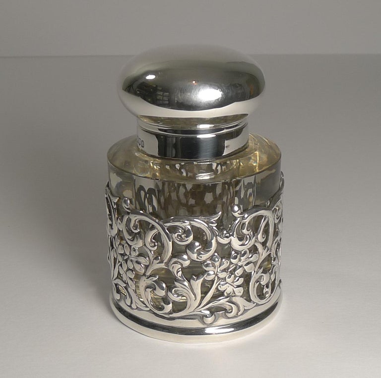 Antique English Cut Crystal and Sterling Silver Inkwell, 1899 at 1stDibs