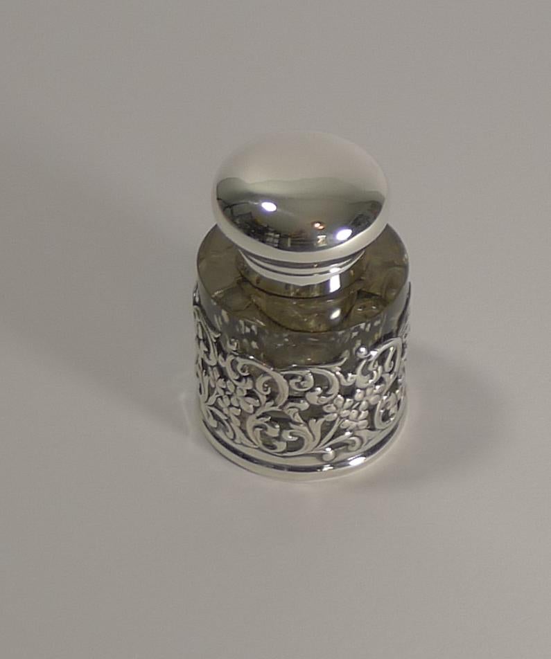 Antique English Cut Crystal and Sterling Silver Inkwell, 1899 2