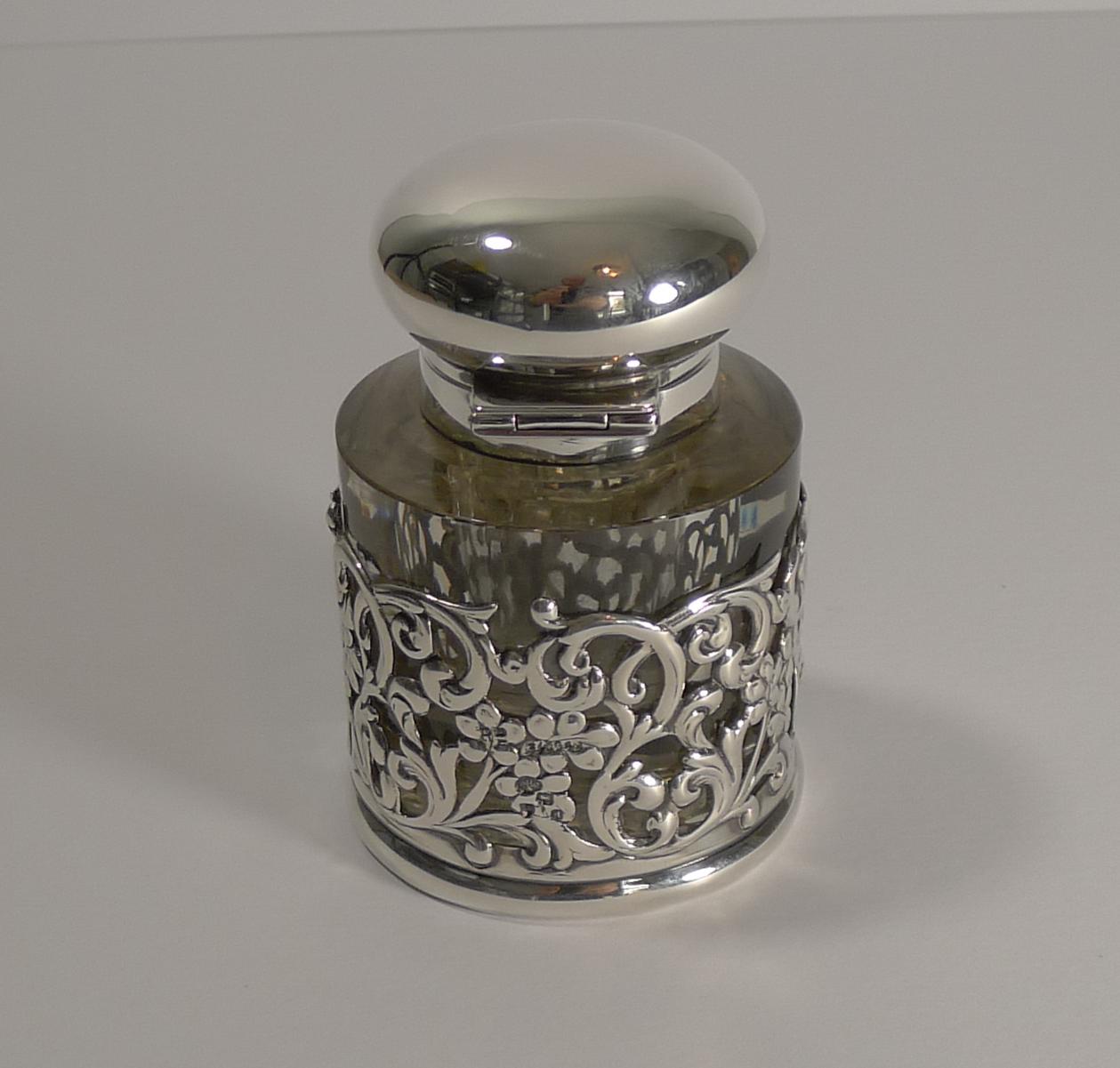 Antique English Cut Crystal and Sterling Silver Inkwell, 1899 3