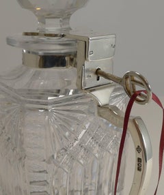 Antique English Cut Crystal and Sterling Silver Single Locking Decanter, 1898