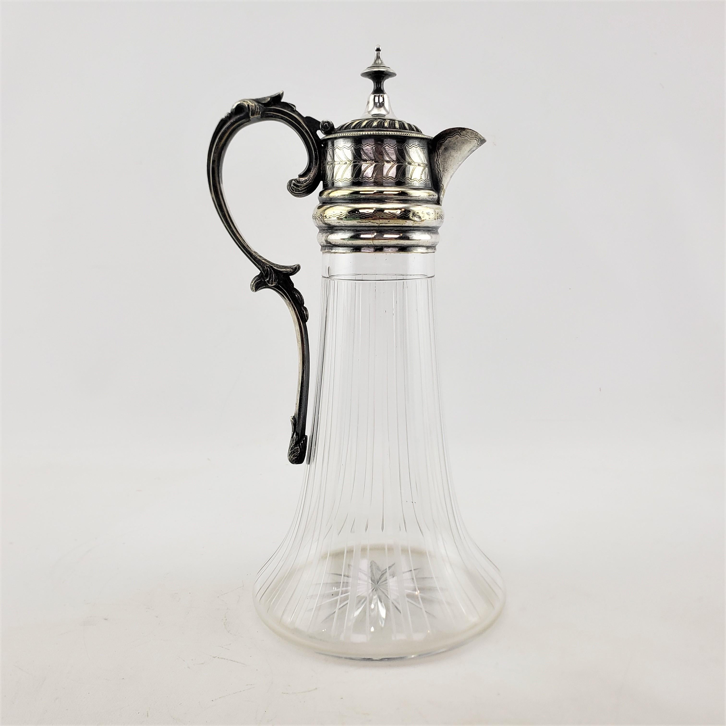 Late Victorian Antique English Cut Crystal & Silver Plated Claret Jug or Decanter For Sale