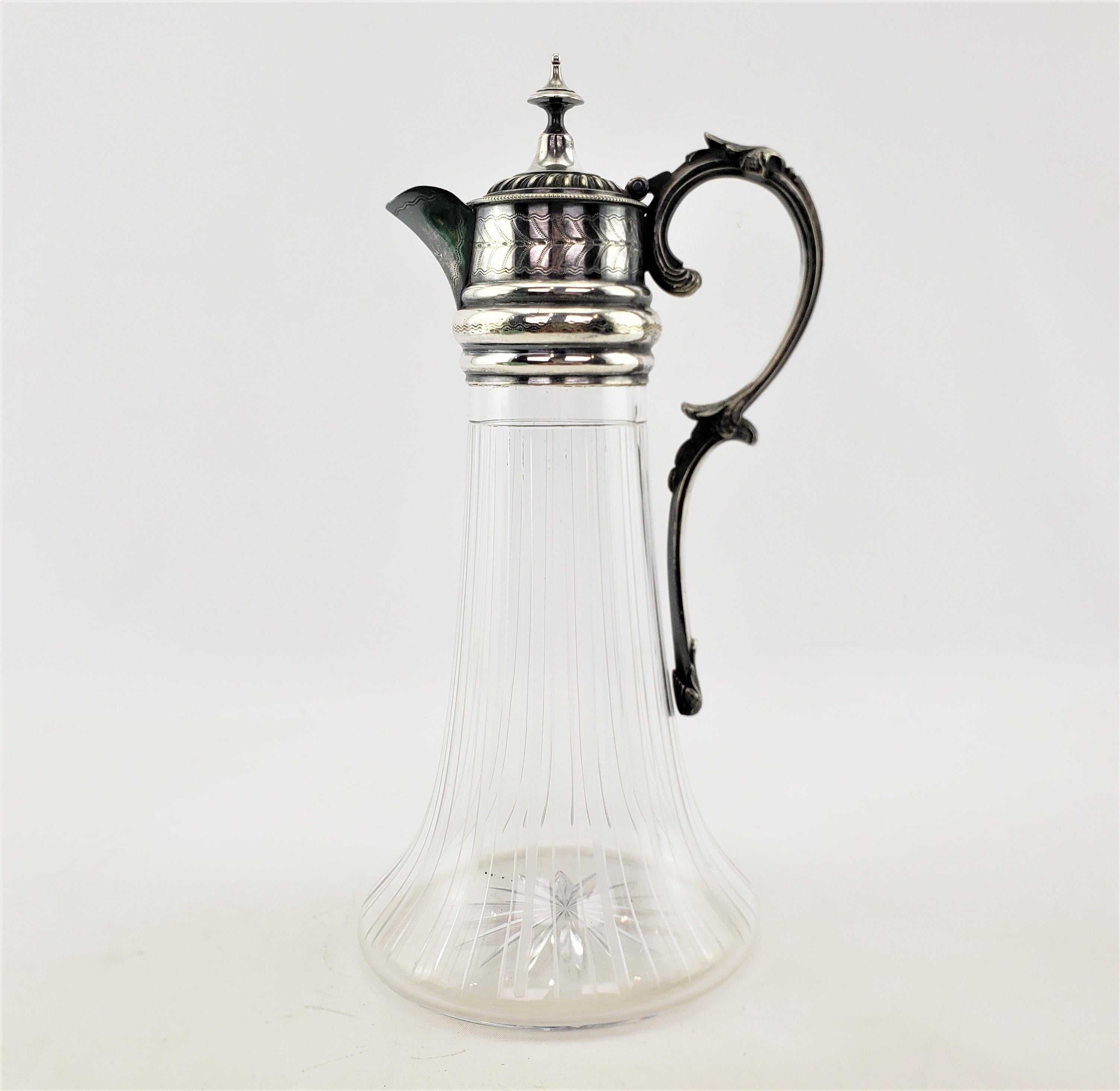 20th Century Antique English Cut Crystal & Silver Plated Claret Jug or Decanter For Sale