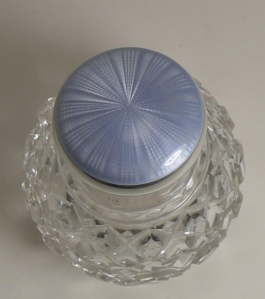 Antique English Cut Crystal, Sterling Silver & Guilloche Enamel Perfume Bottle 2