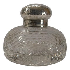 Antique English Cut Crystal & Sterling Silver Inkwell, 1904